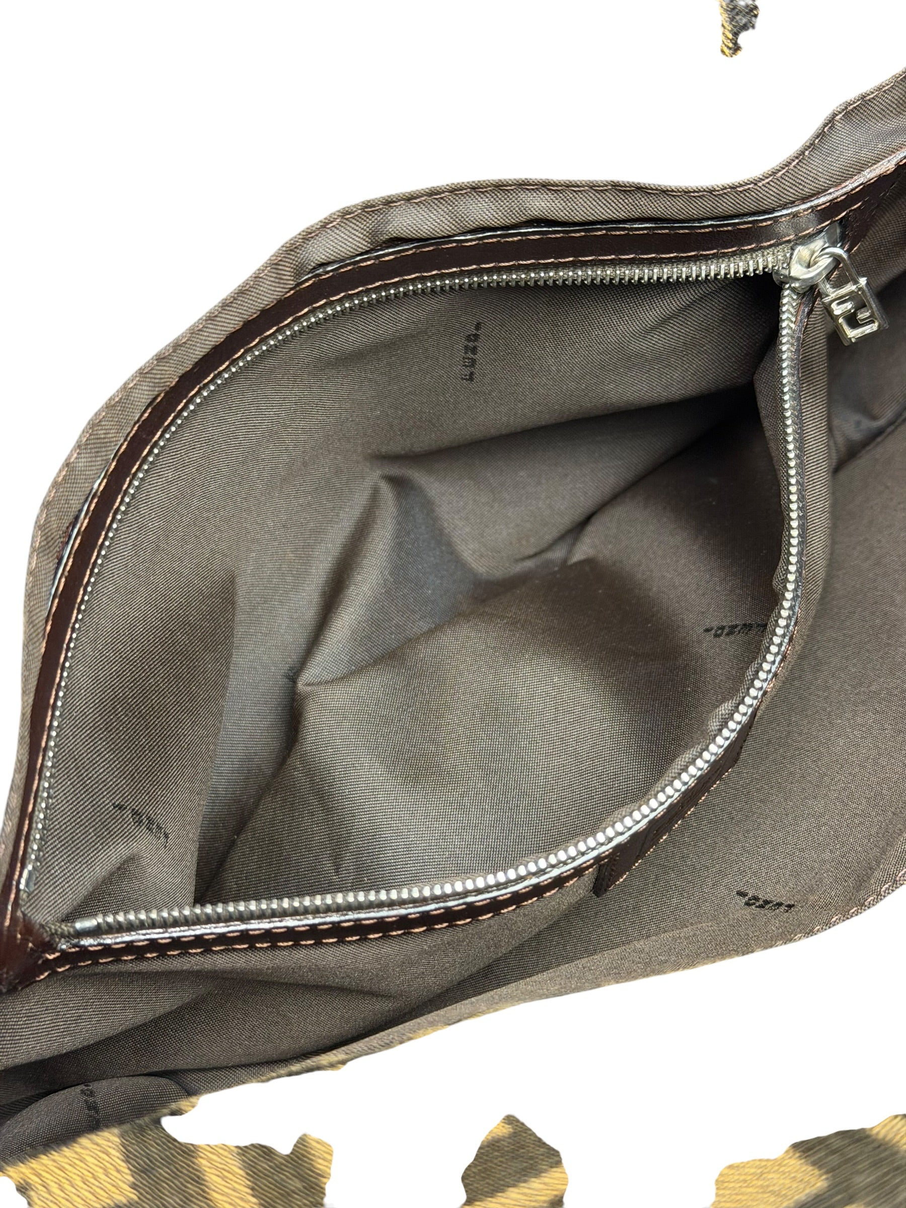 Fendi Brown Leather Trim Zucca FF Monogram Baguette