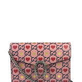 Gucci Pink Leather Dionysus GGCrystal Valentines Small Wallet On Chain
