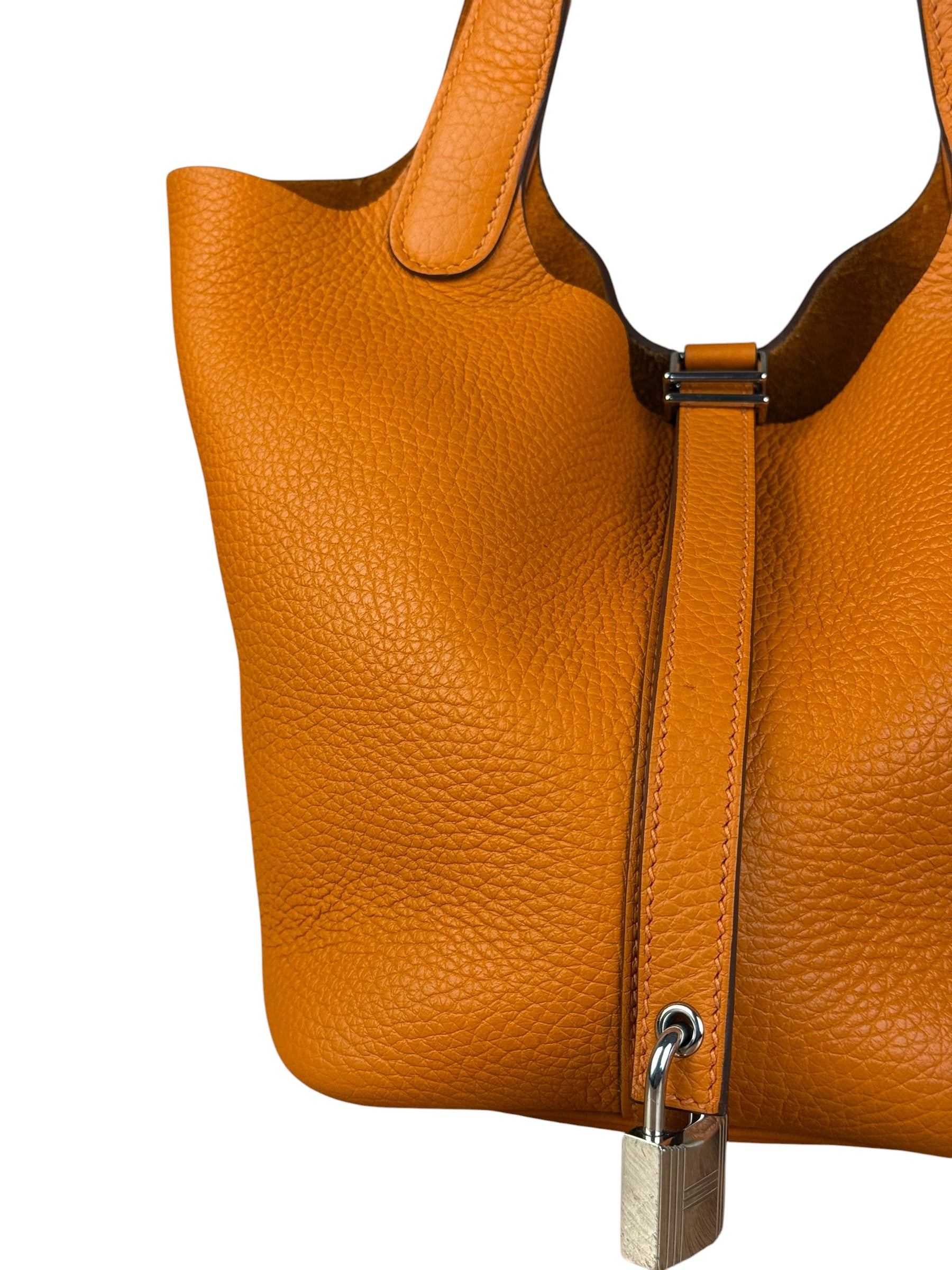 Hermes Orange Clemence Leather Picotin Lock 18 Handbag 2024