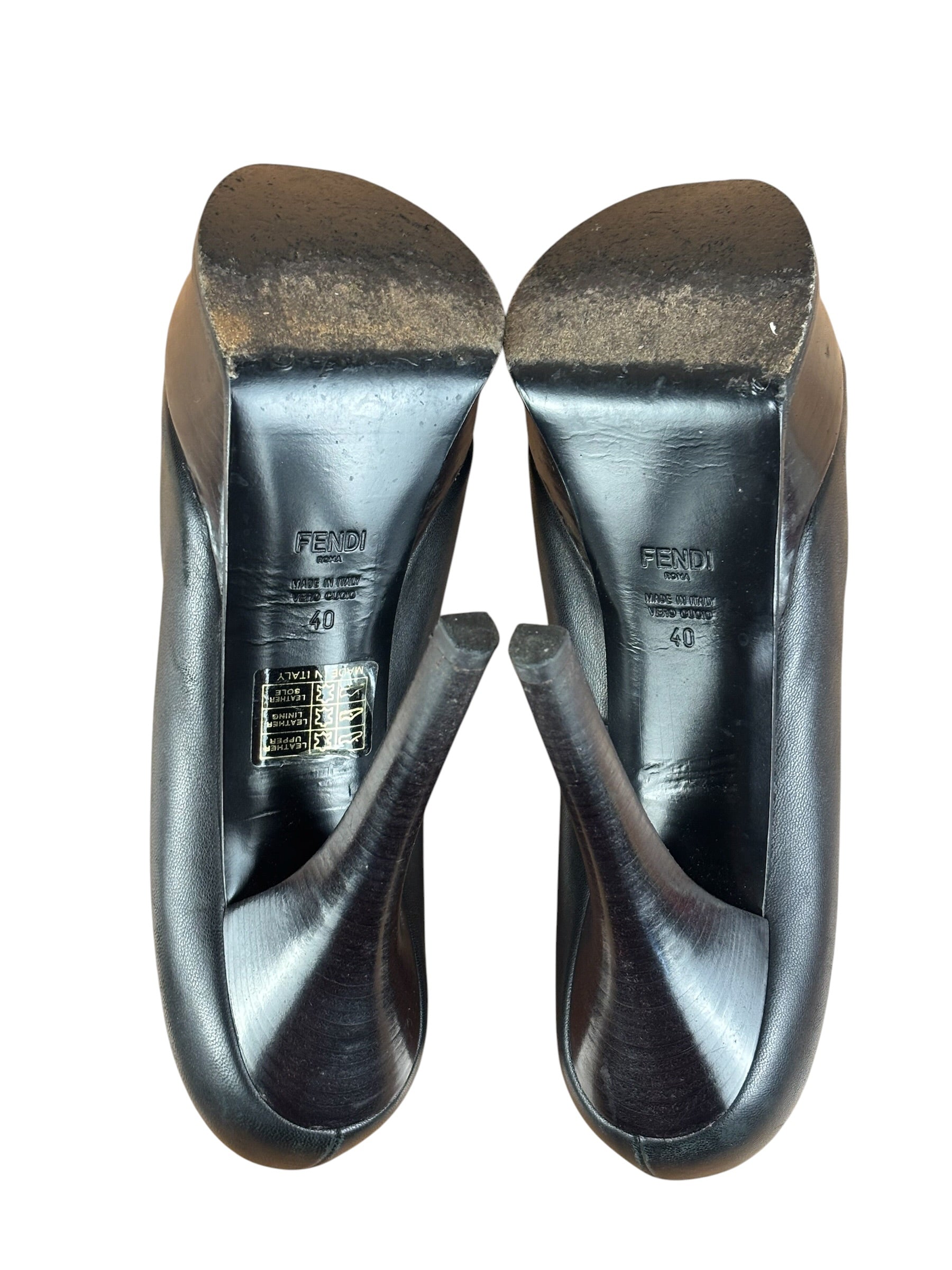 Fendi Black nappa Leather Platform Pumps Fendista Heels