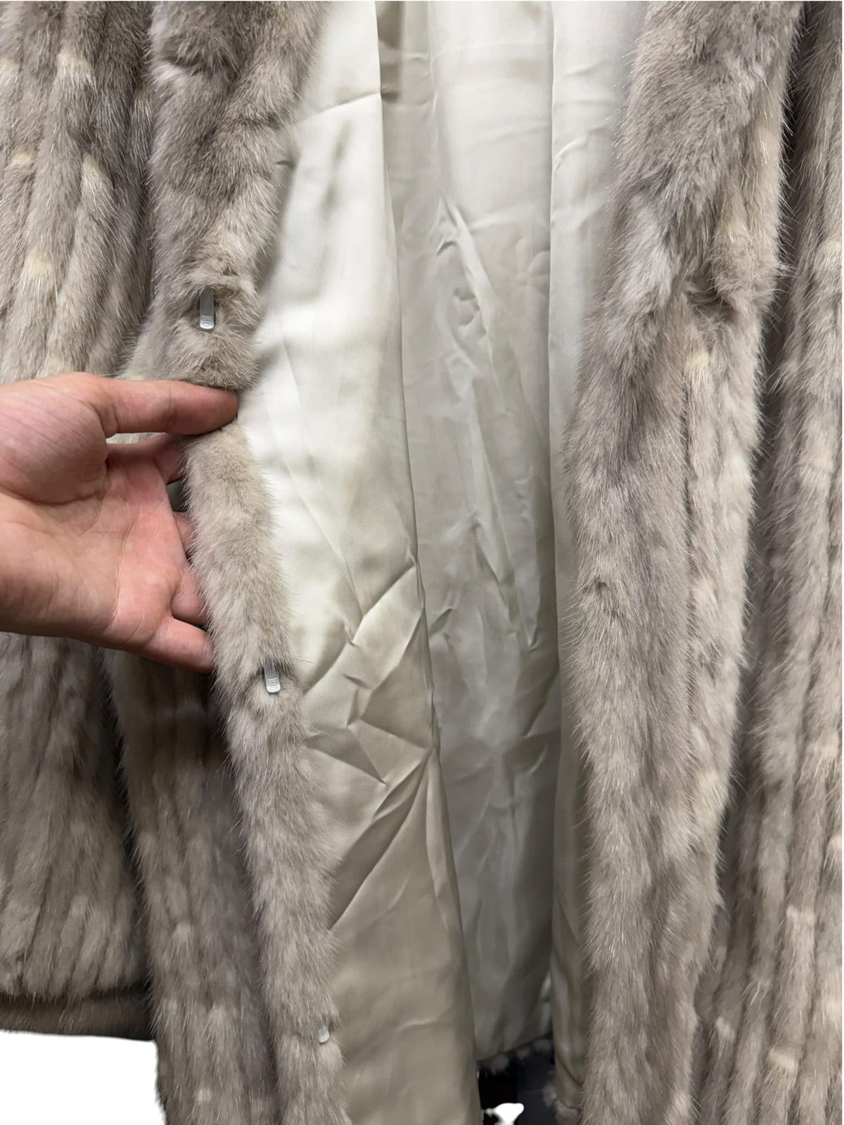 Vintage Light Grey Vertical Striped Saga Mink Fur Coat