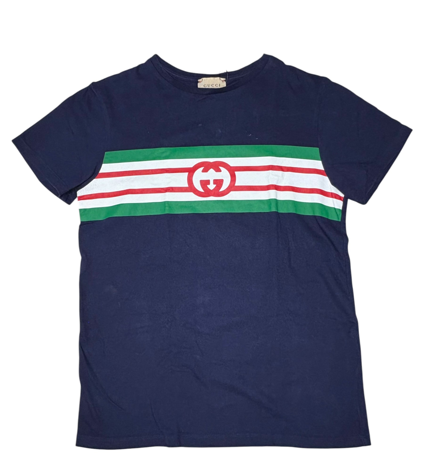 Gucci Navy Striped Logo Baby Tee