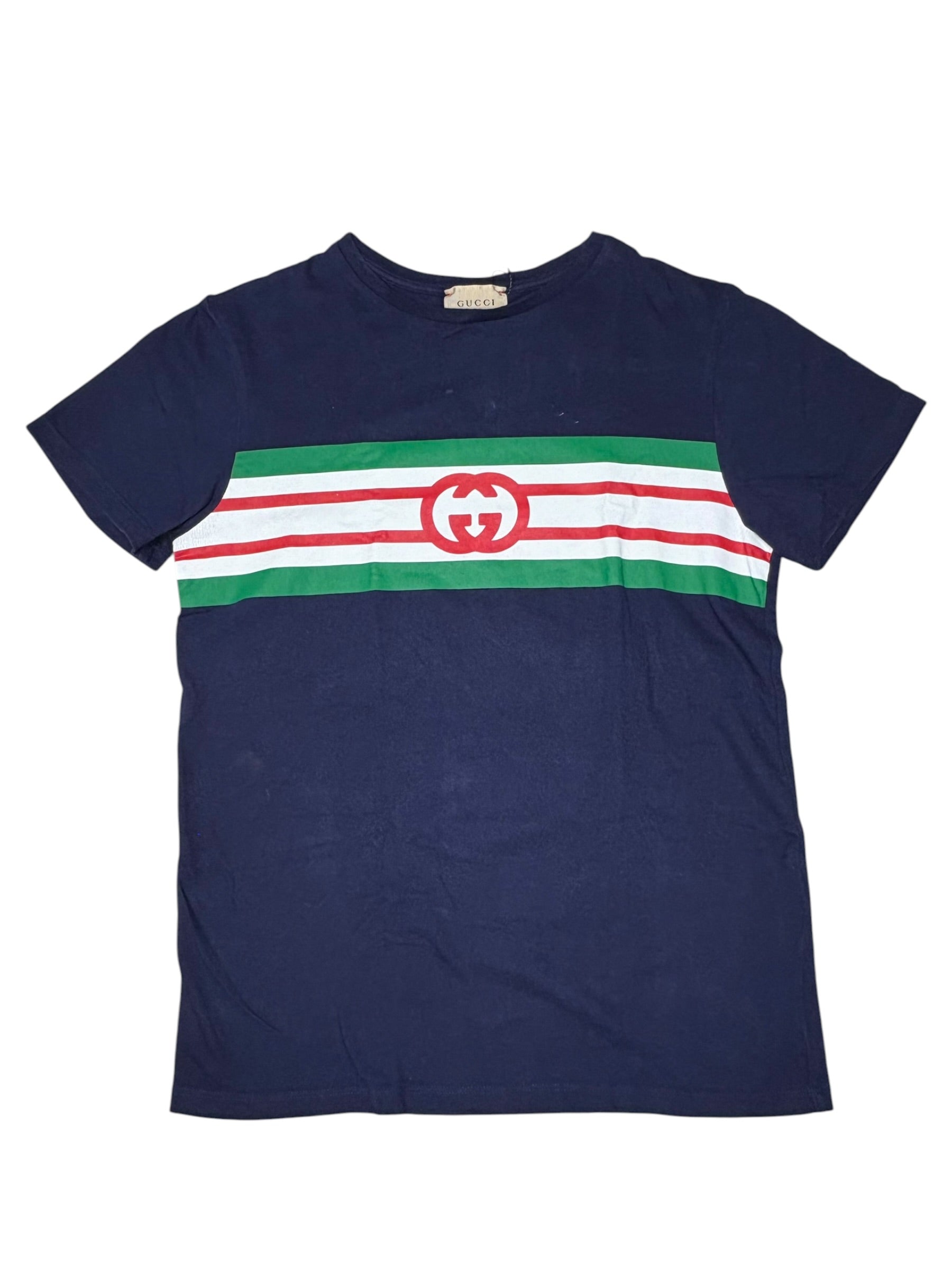 Gucci Navy Striped Logo Baby Tee