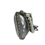 Chanel Metallic Silver Quilted Chain Around Clutch Shoulder Bag 2011