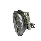 Chanel Metallic Silver Quilted Chain Around Clutch Shoulder Bag 2011