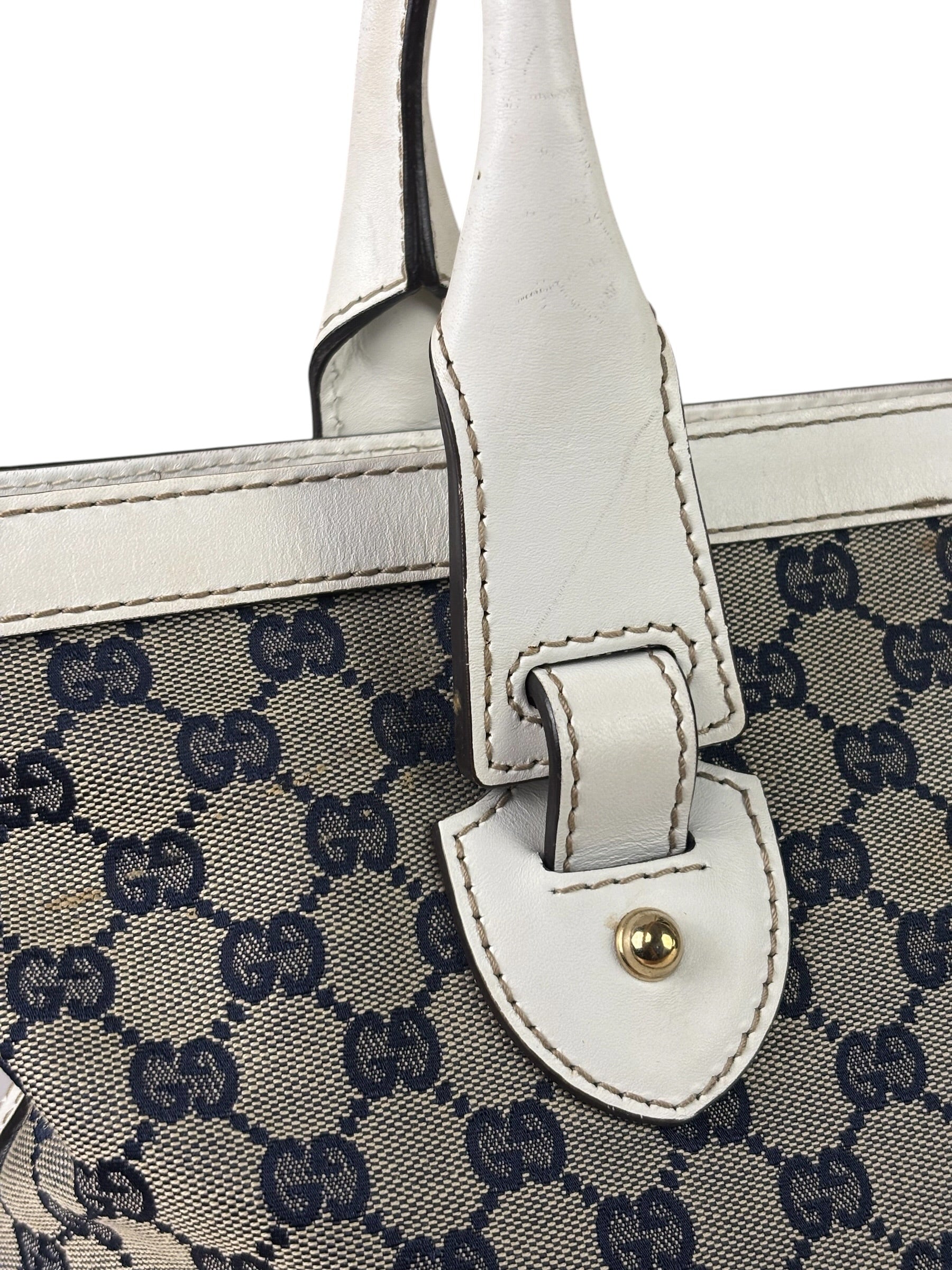 Gucci Navy Leather Trim GG Sherry Line Heritage Shoulder Bag