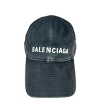 Balenciaga Distressed Embroidered Cap Washed Black