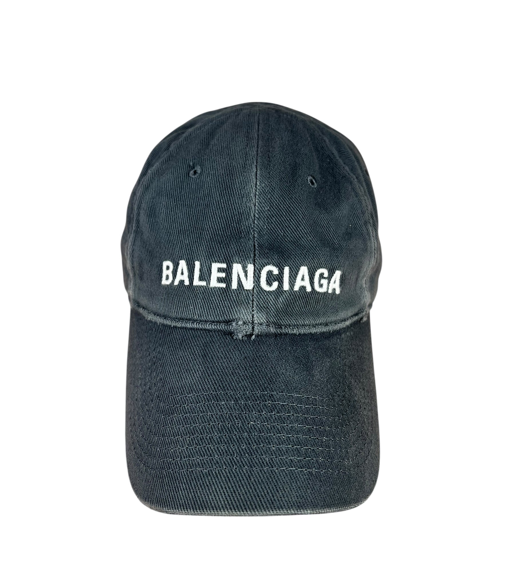 Balenciaga Distressed Embroidered Cap Washed Black