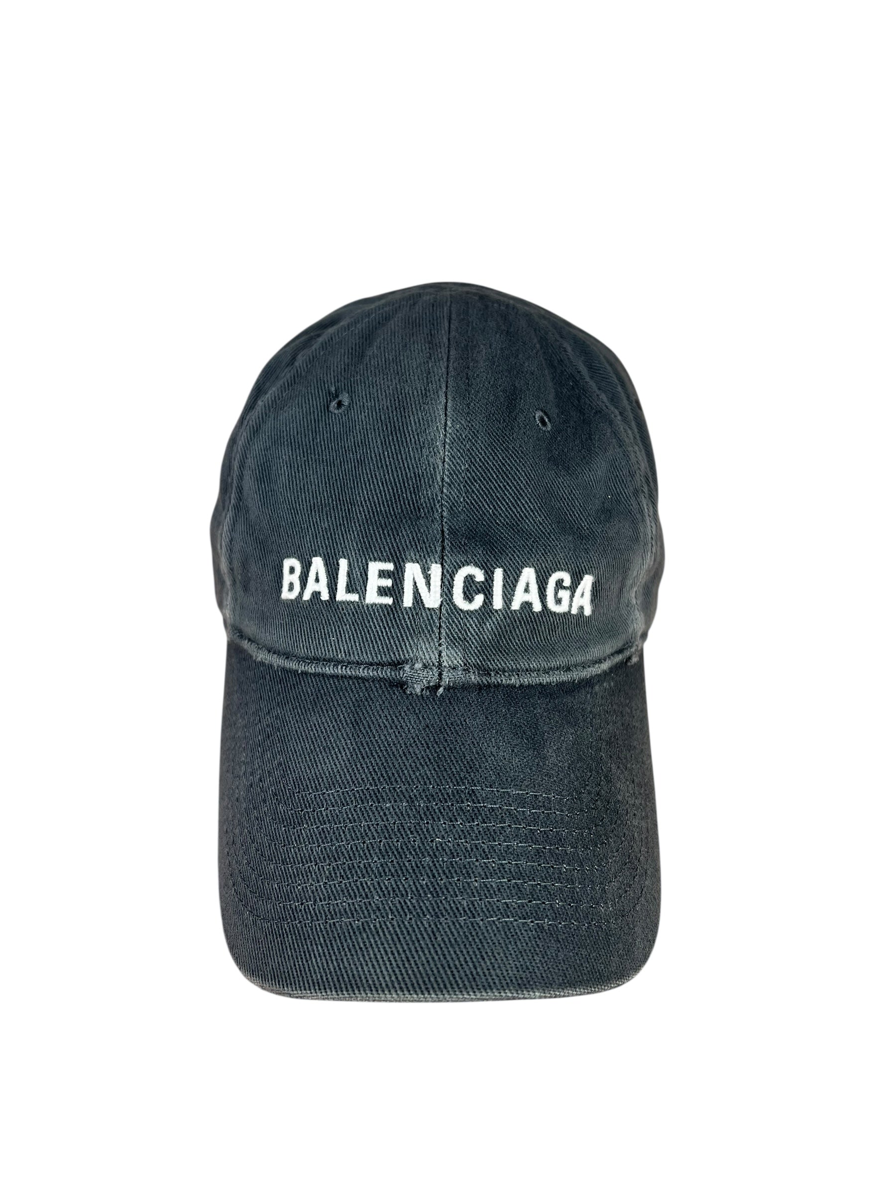 Balenciaga Distressed Embroidered Cap Washed Black