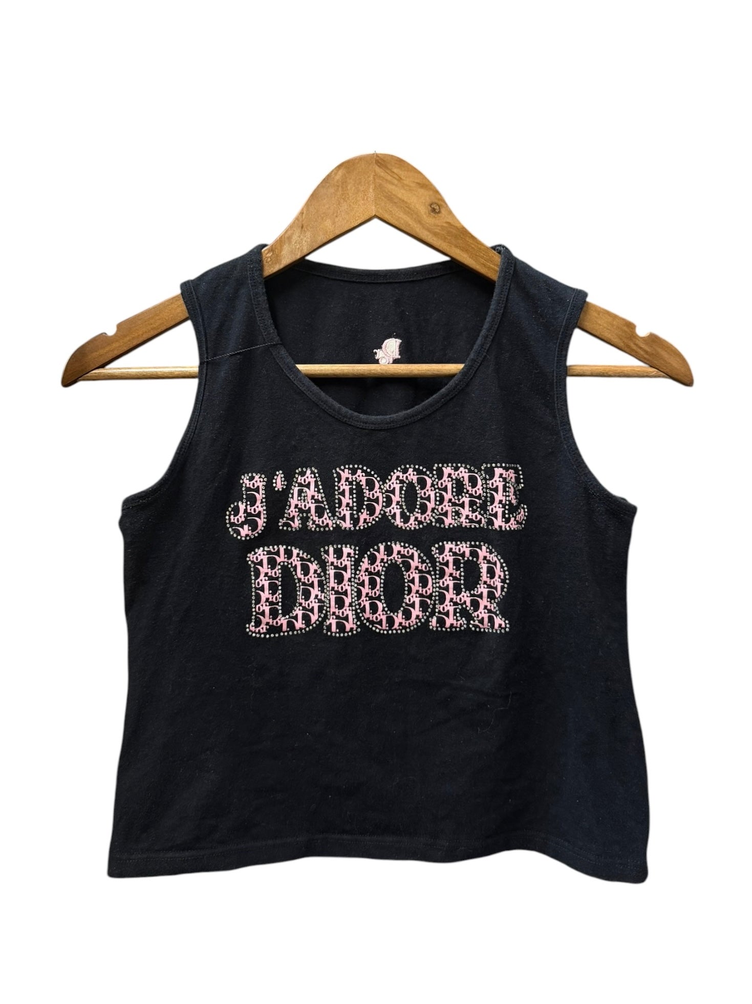 Christian Dior Black Rhinestone J'adore Dior Cotton Tank Top