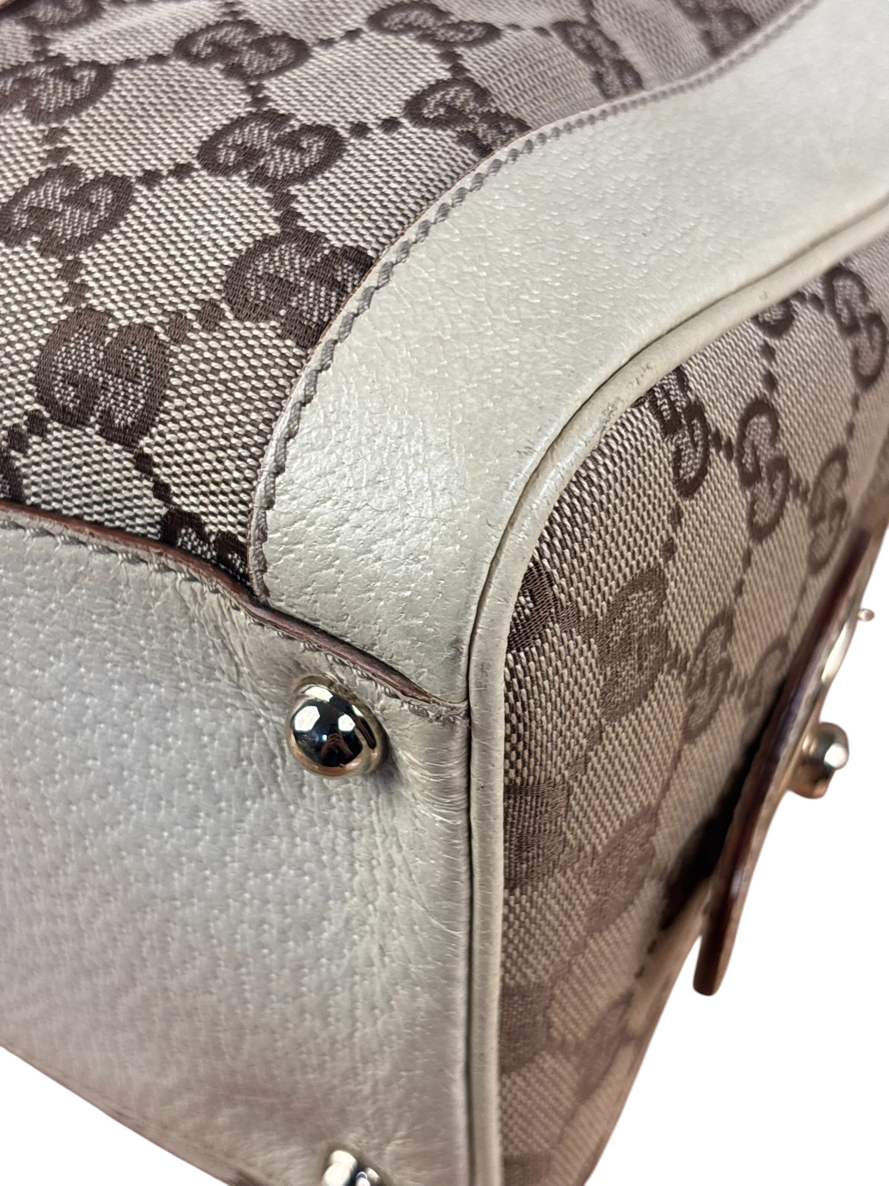 Gucci Leather Trim Monogram Canvas Web Stripe Tote Bag