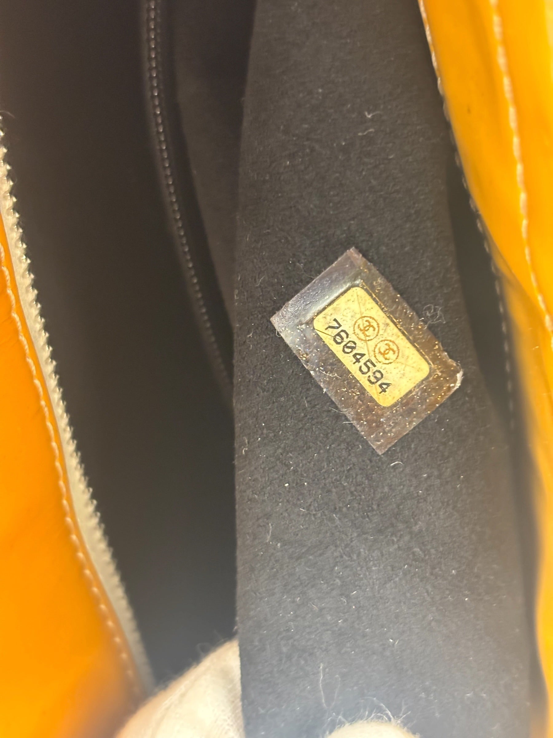 Chanel Vintage Yellow Leather Chocolate Bar Patent Tote Bag 2002