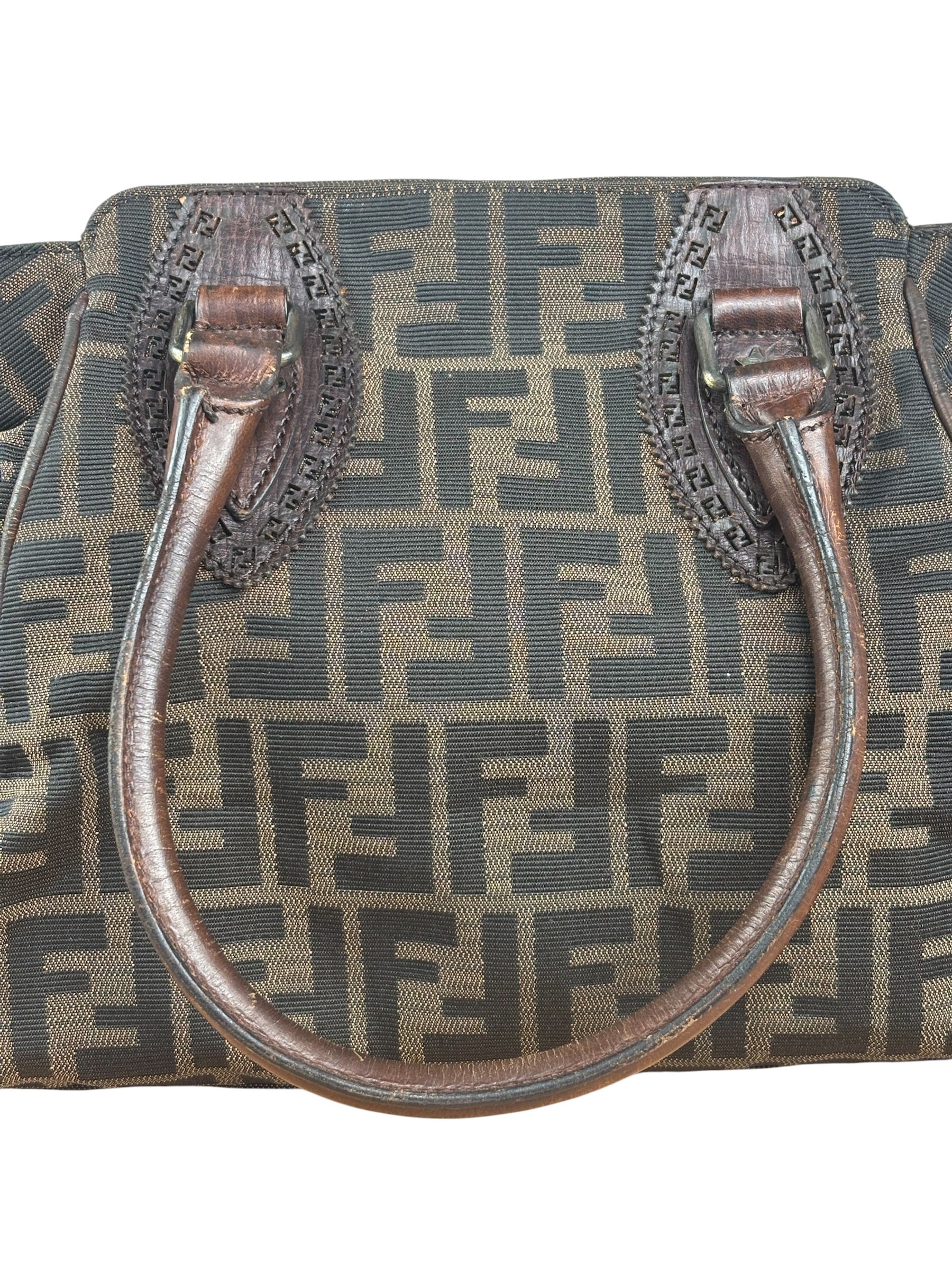 Fendi Leather Trim Zucca Canvas Du Jour Tote Bag