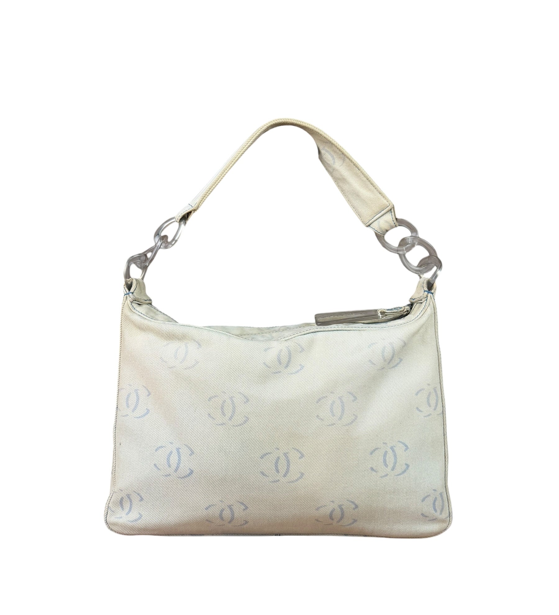Chanel Light Washed Denim CC Canvas Logo Shoulder Bag 2002