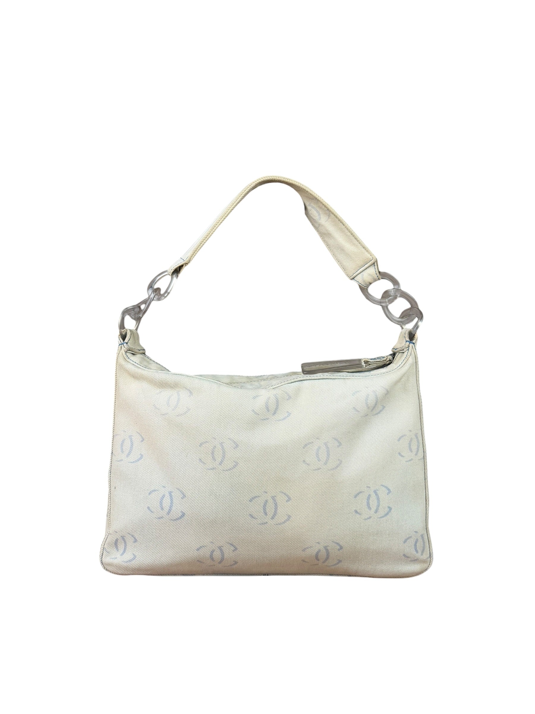 Chanel Light Washed Denim CC Canvas Logo Shoulder Bag 2002