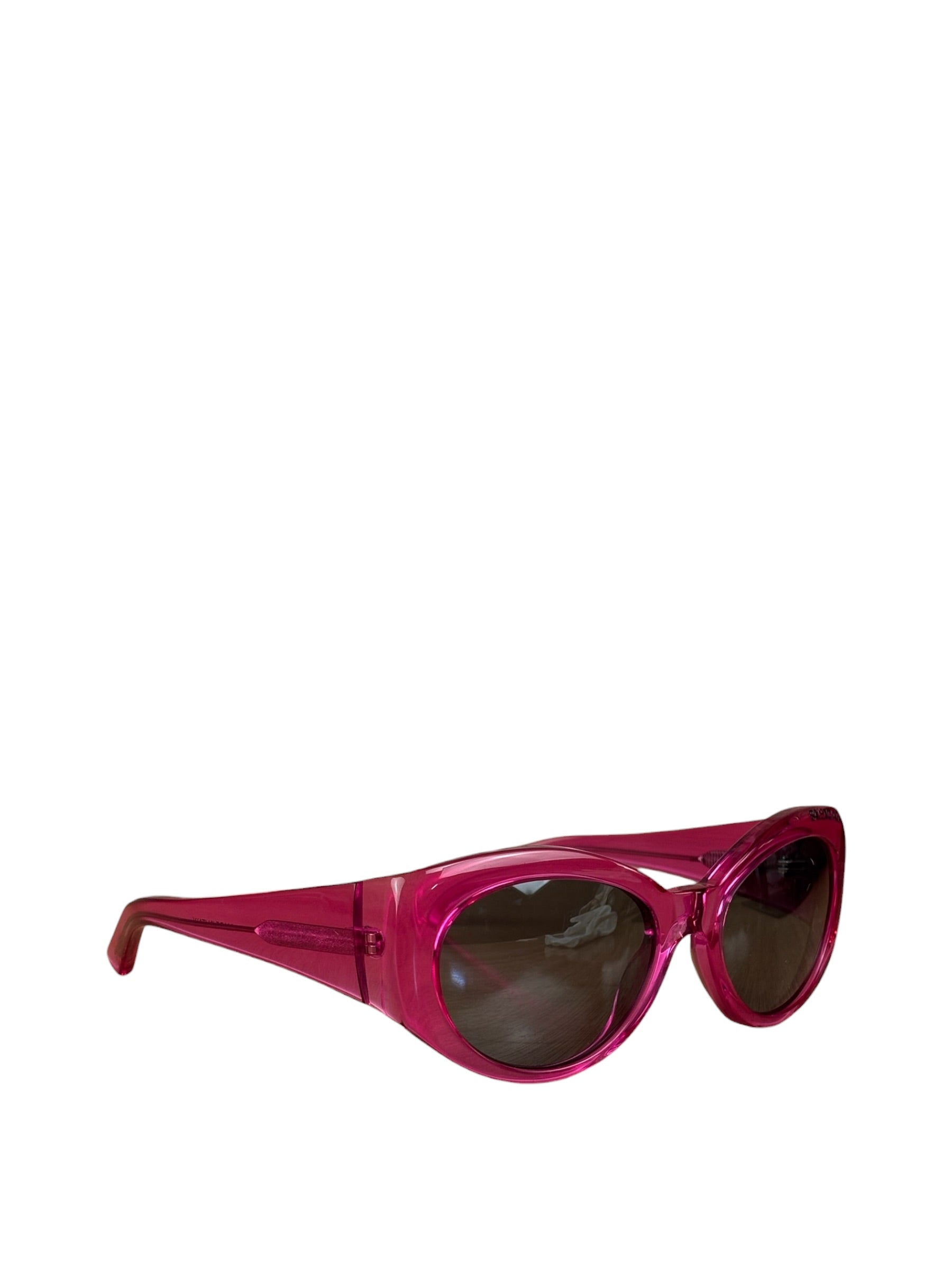 Balenciaga Shiny Transparent Fuchsia Round cat-Eye Sunglasses