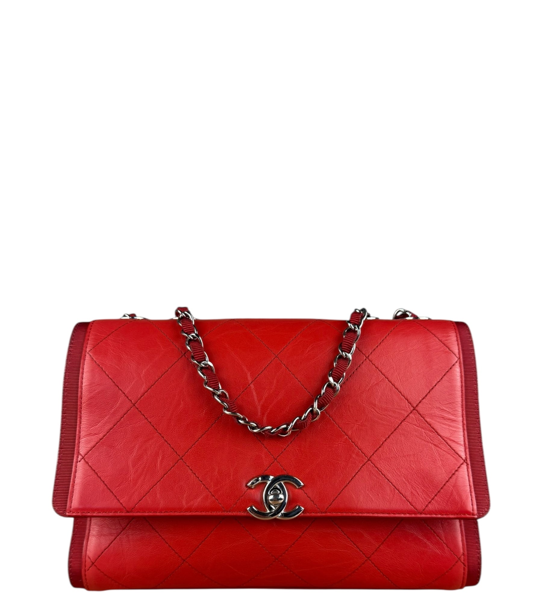 Chanel Red CC Quilted Crumpled Calfskin Flap Bag 2018
