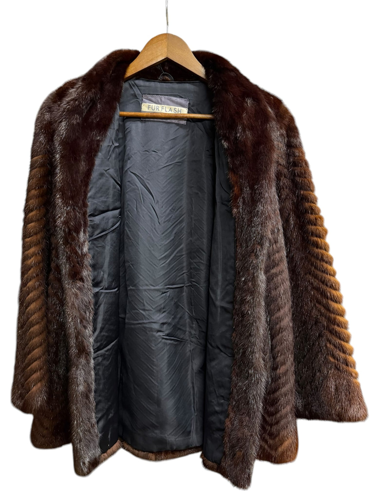 Vintage Moonbat Dark Brown Chevron Pattern Mink Fur Coat