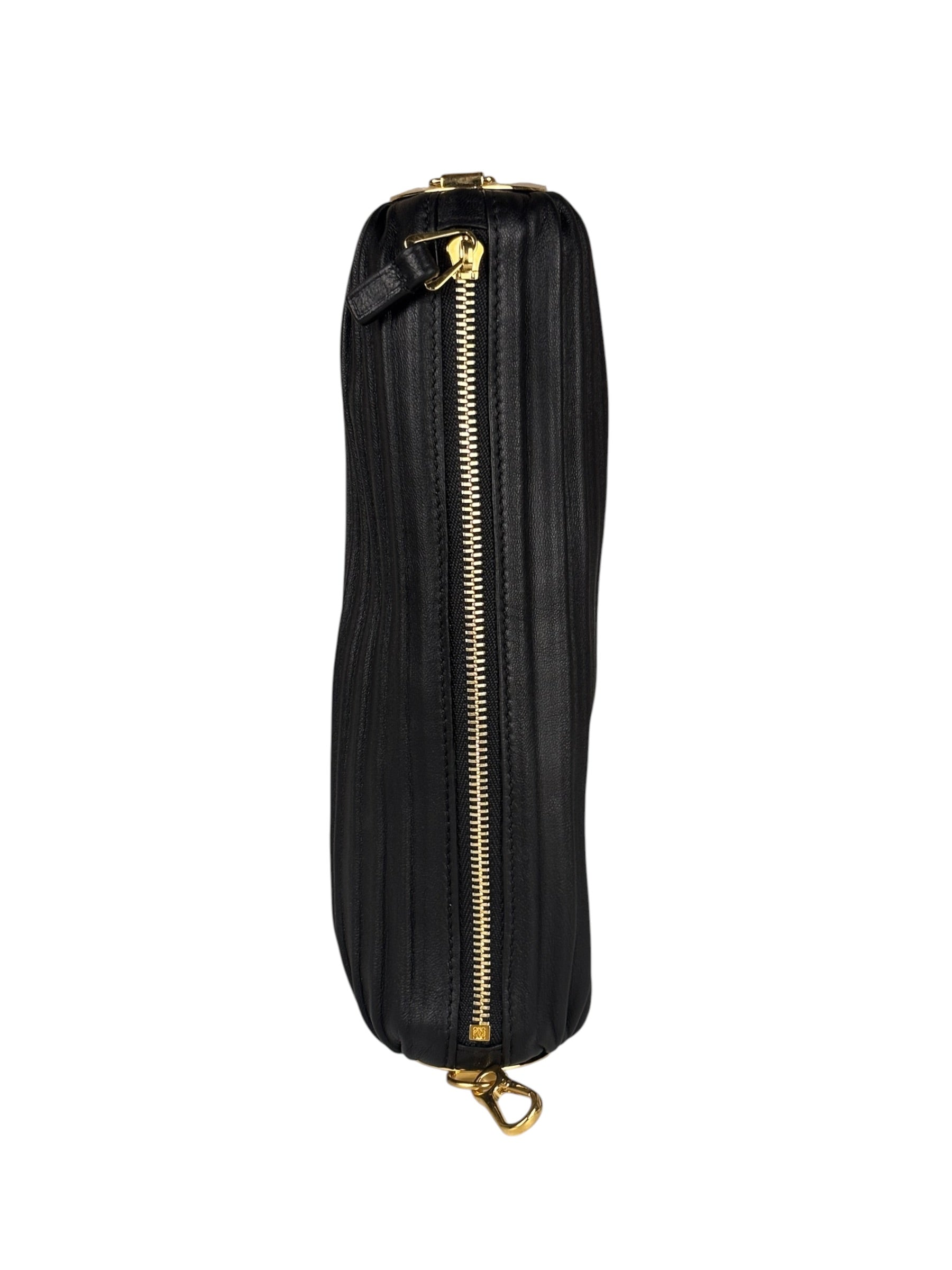 Loewe Leather Bracelet Pleated Pouch Bag Black
