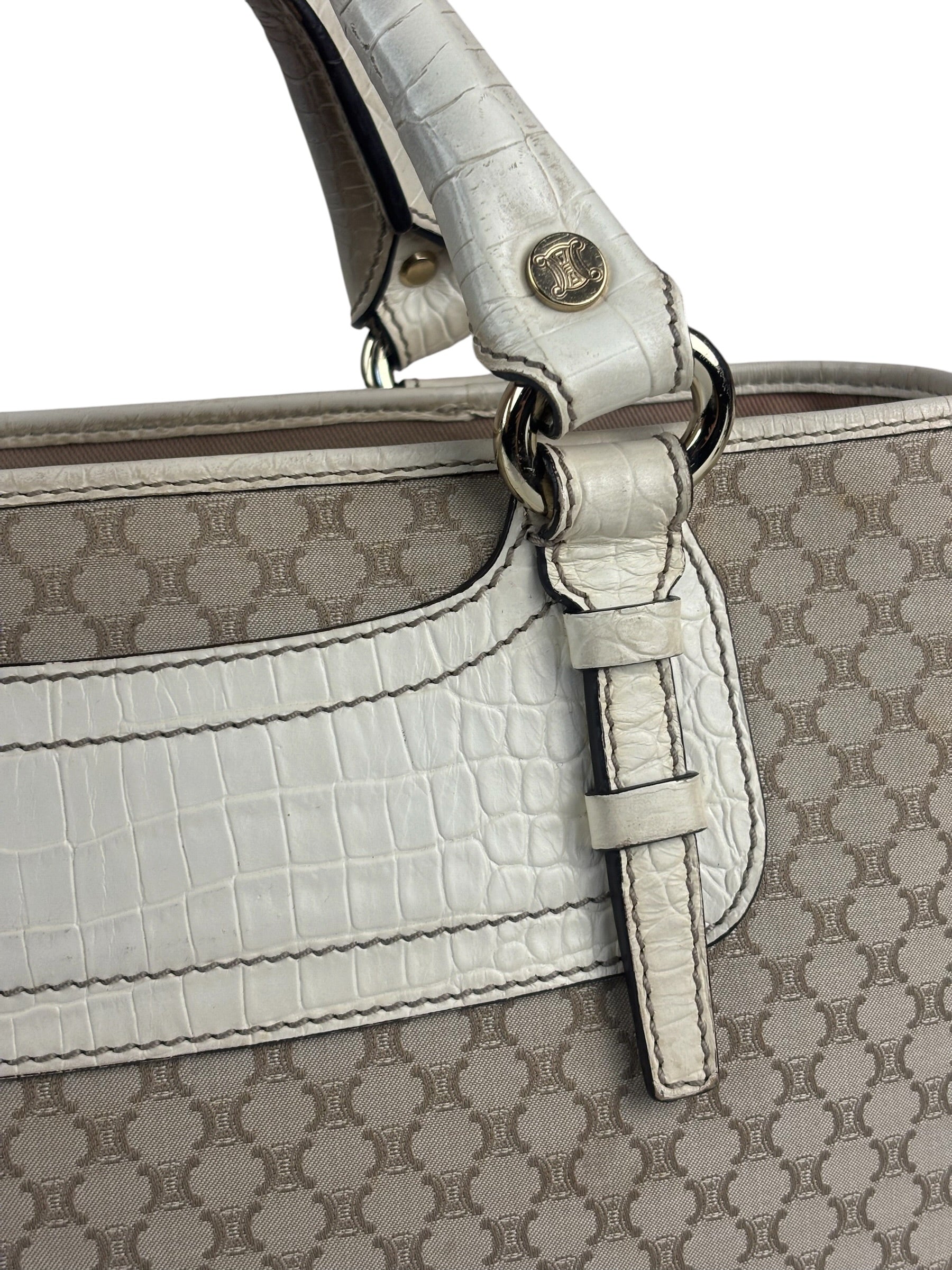 Celine Beige Leather Trim Macadam Boogie Tote