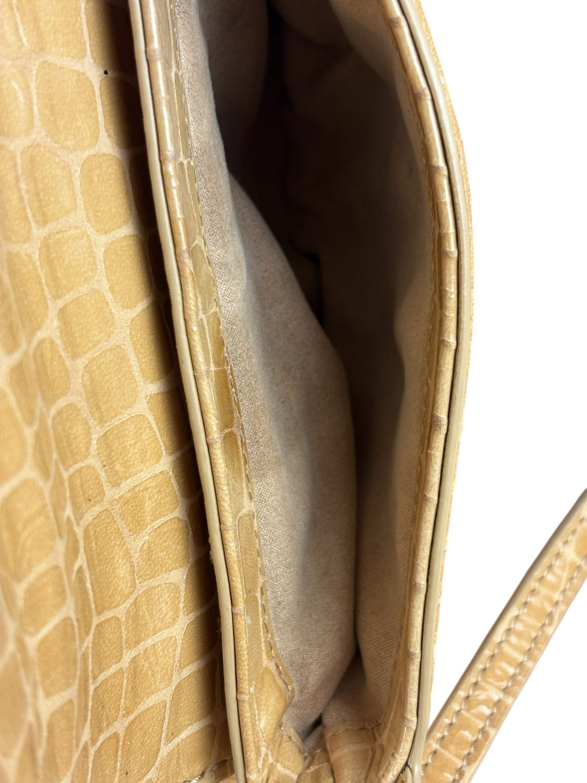 Cult Gala Beige Crocodile Embossed Patent Leather Two-Way Flap Bag