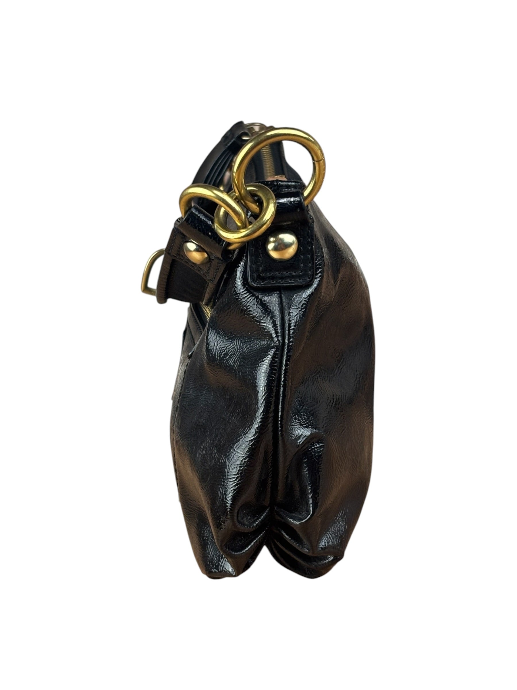 Coach Black Poppy Liquid Gloss Leather Storypatch Hobo Bag