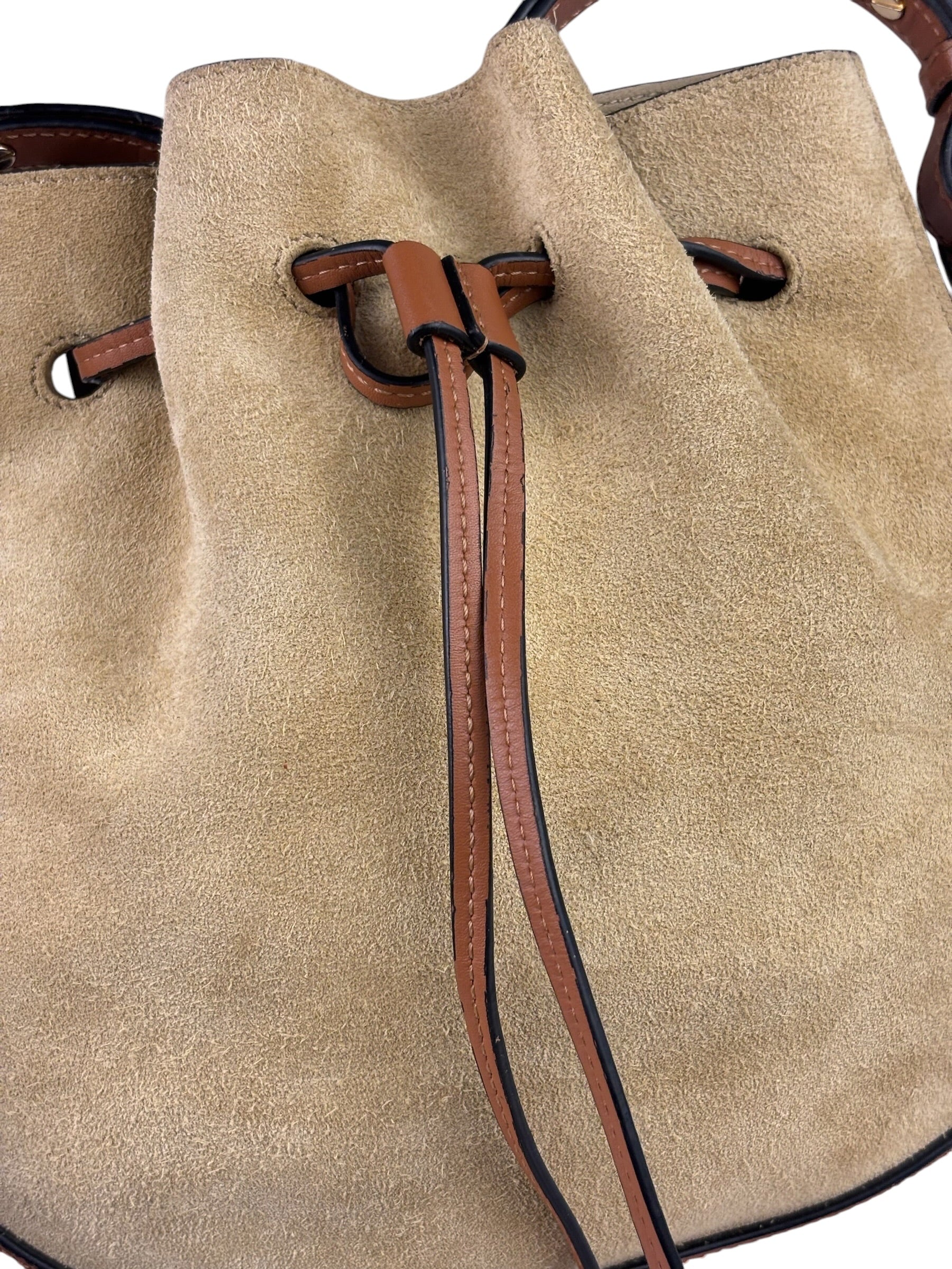 Loewe Brown/Beige Suede/Leather Trim Horseshoe Shoulder Bag