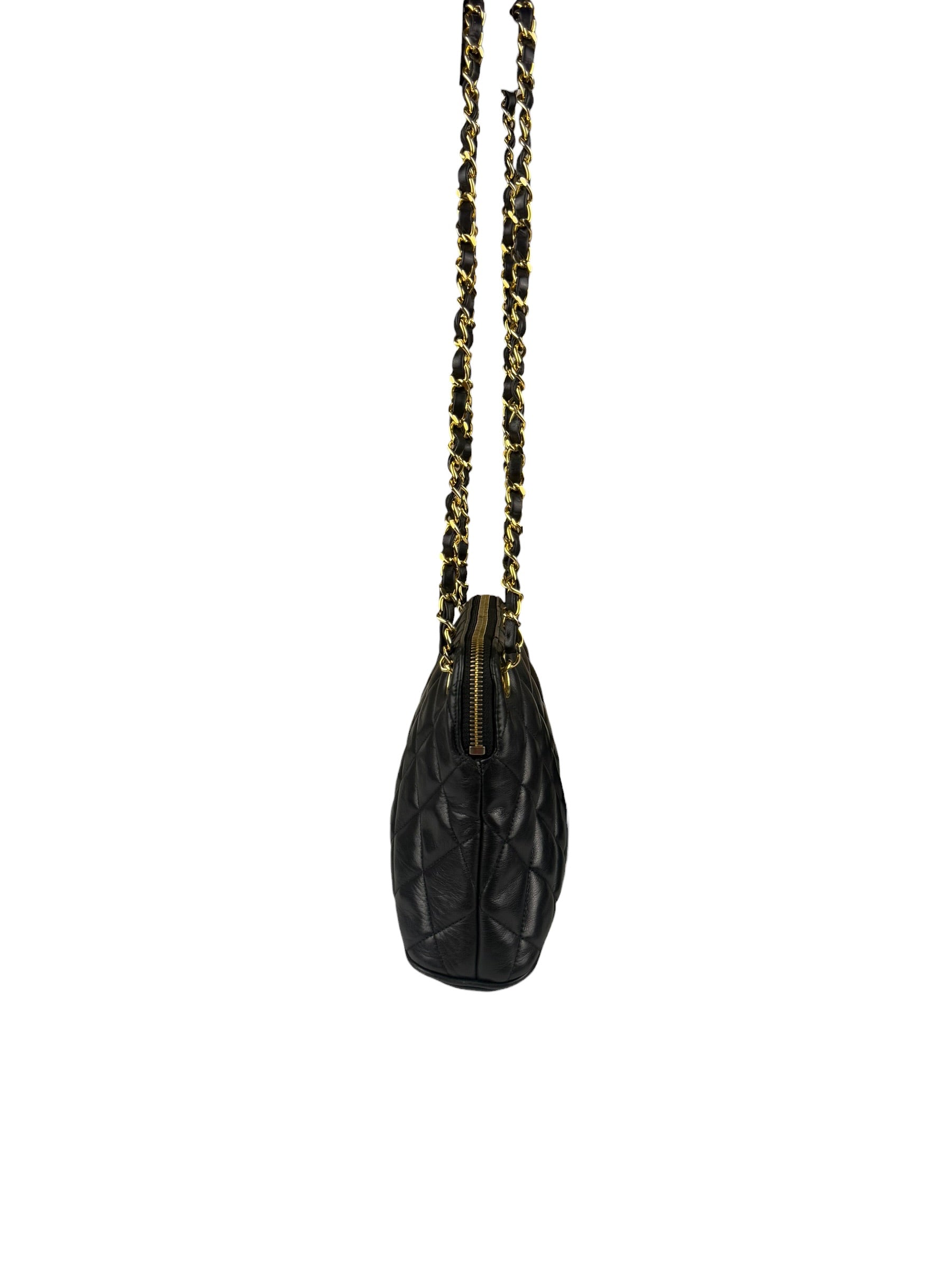 Chanel Vintage Black Quilted Leather Shoulder Bag 1987
