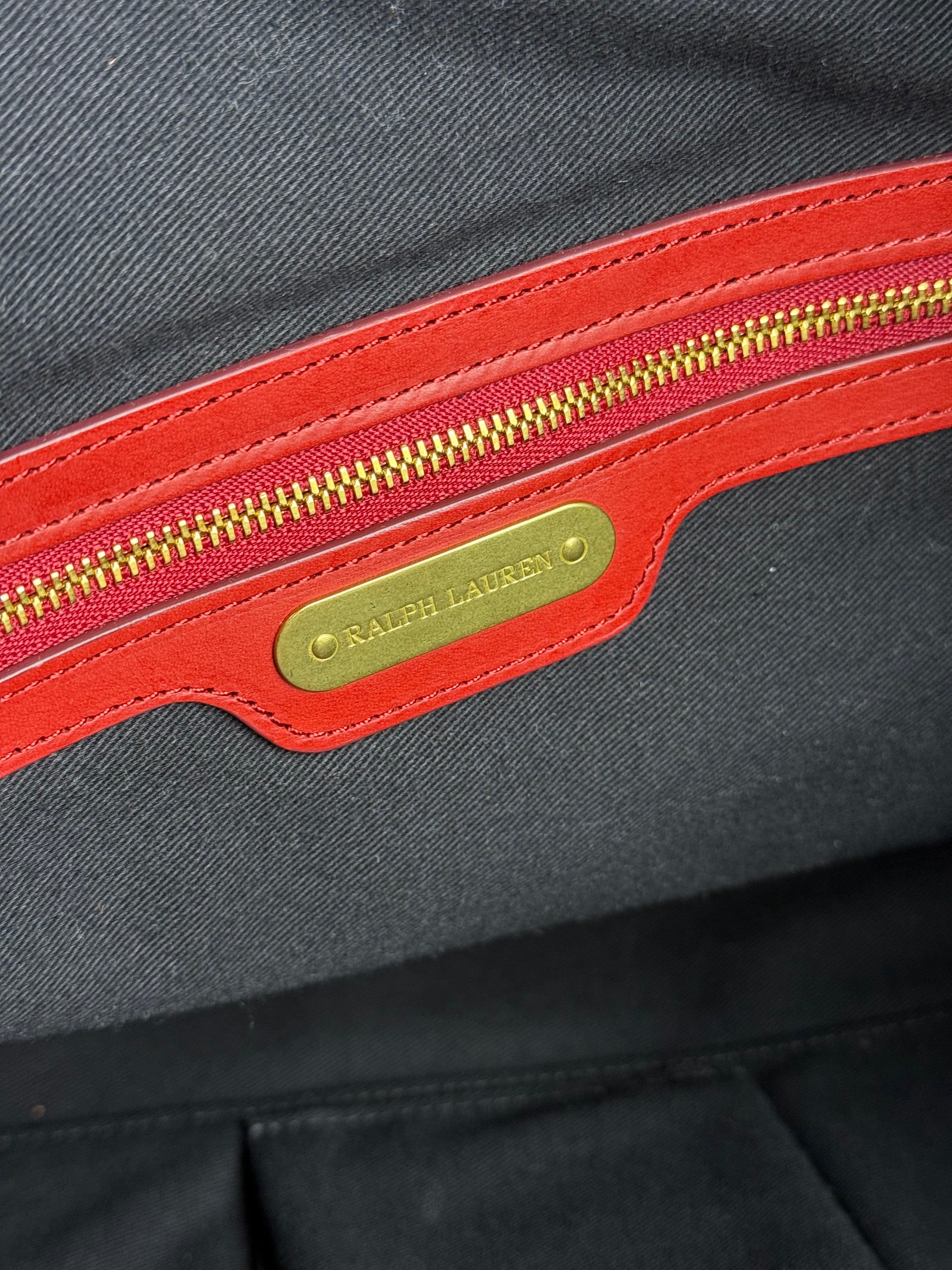 Polo Ralph Lauren Red Woven Leather Tote