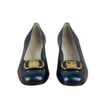 Salvatore Ferragamo Blue Gold Buckles Pumps