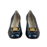 Salvatore Ferragamo Blue Gold Buckles Pumps