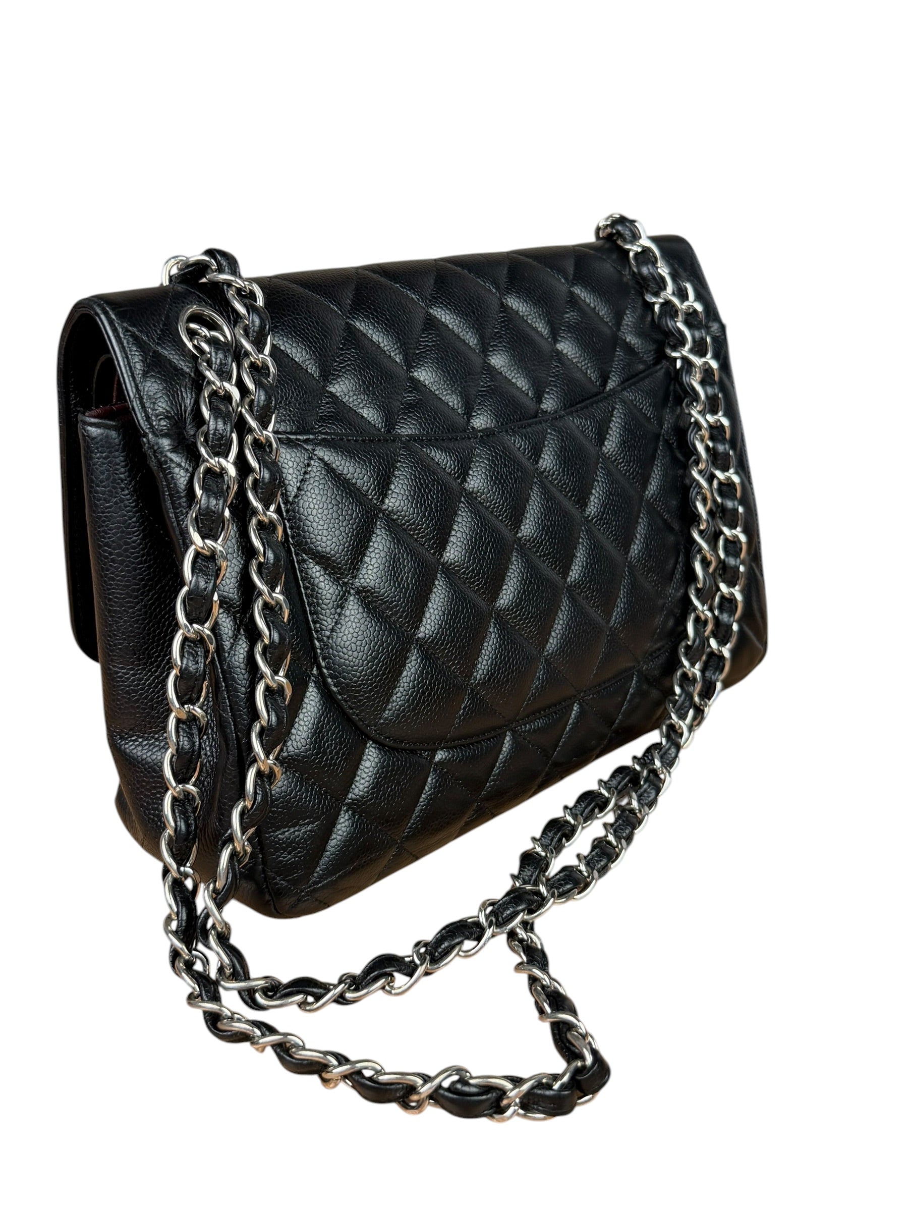 Chanel Black Caviar Quilted Leather Classic Jumbo Double Flap Bag 2011
