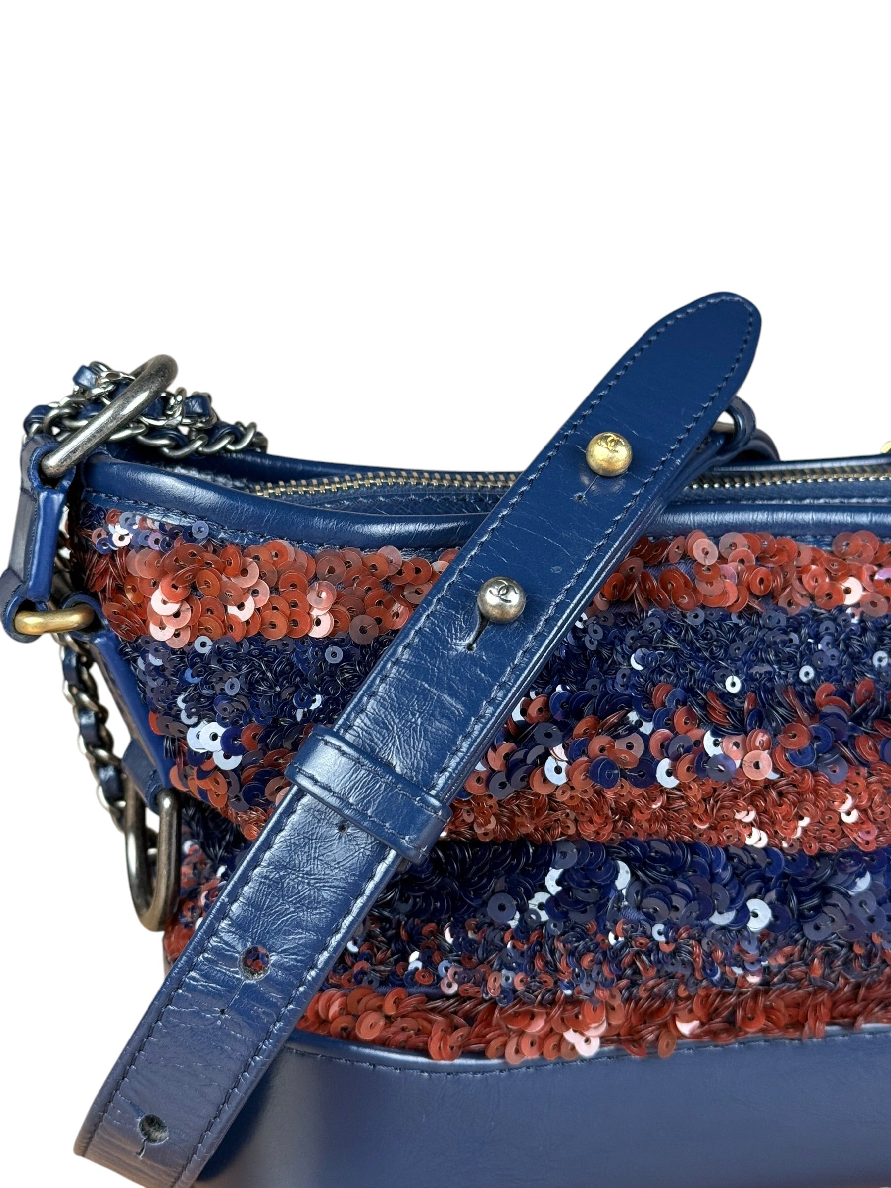 Chanel Gabrielle Small Sequin Hobo Bag Navy 2018