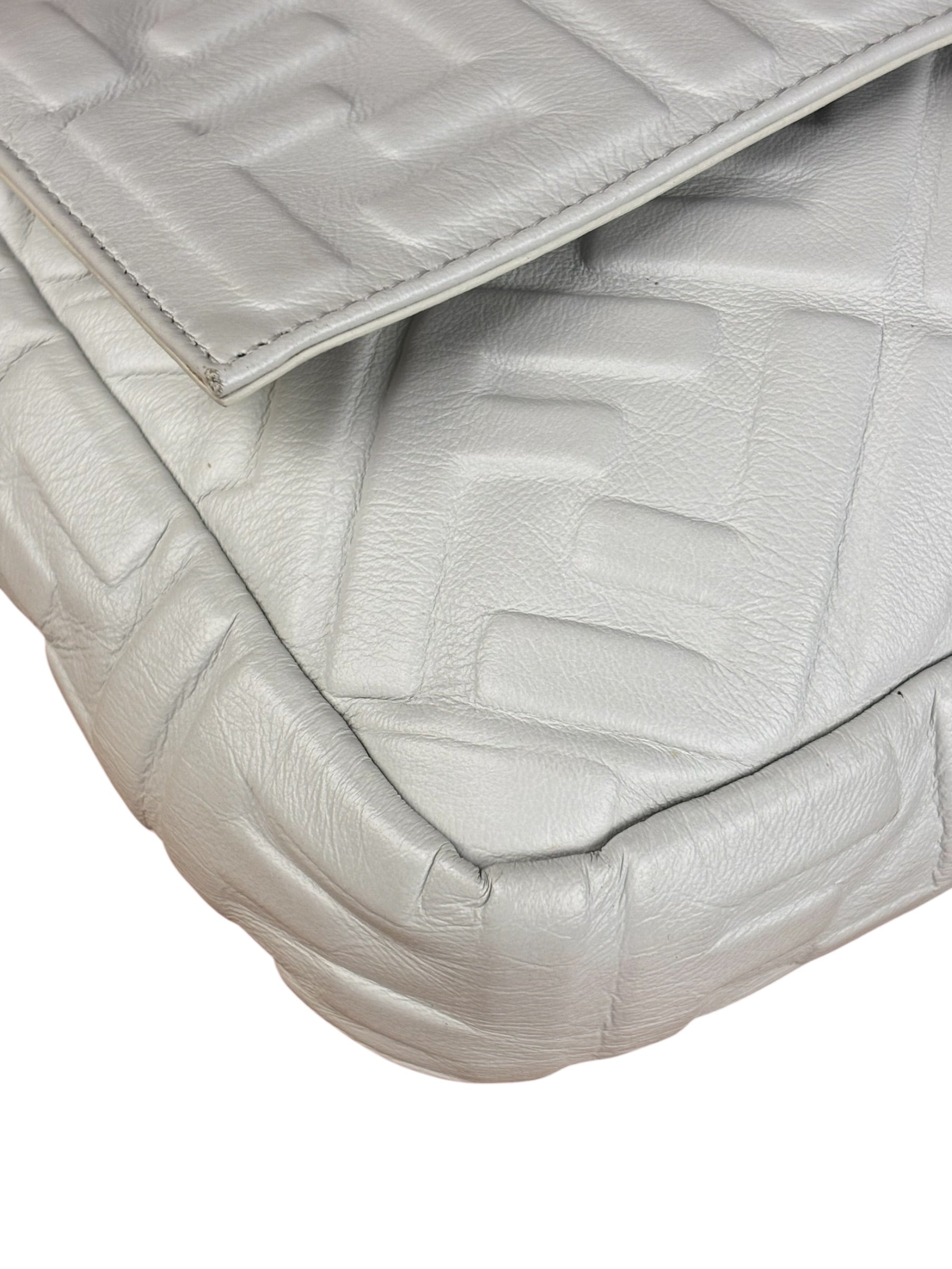 Fendi Large Zucca Embossed Leather Baguette White