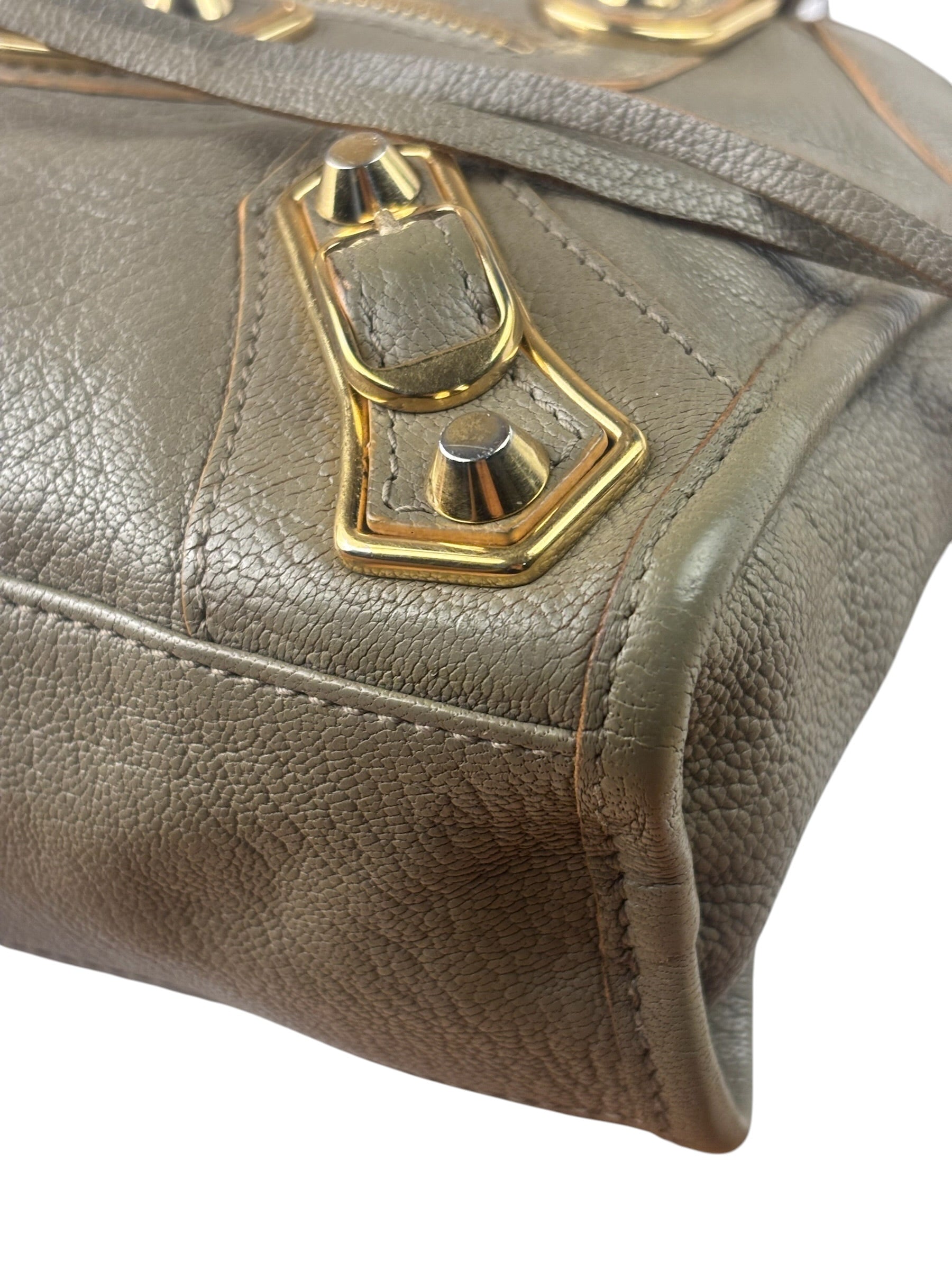 Balenciaga Gris Taupe Leather Mini Metallic Edge City Two-Way Bag