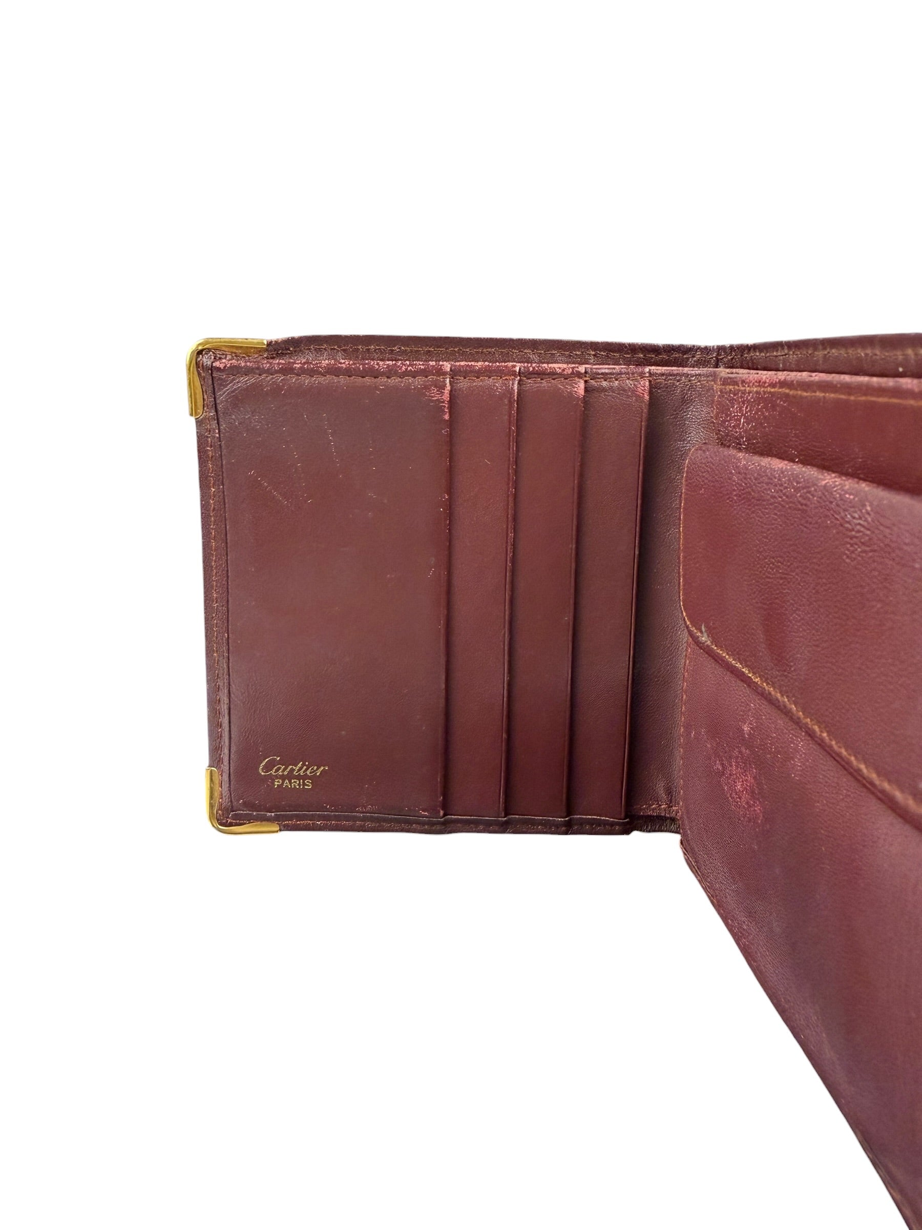 Cartier Vintage Bordeaux Burgundy Leather Bifold Wallet