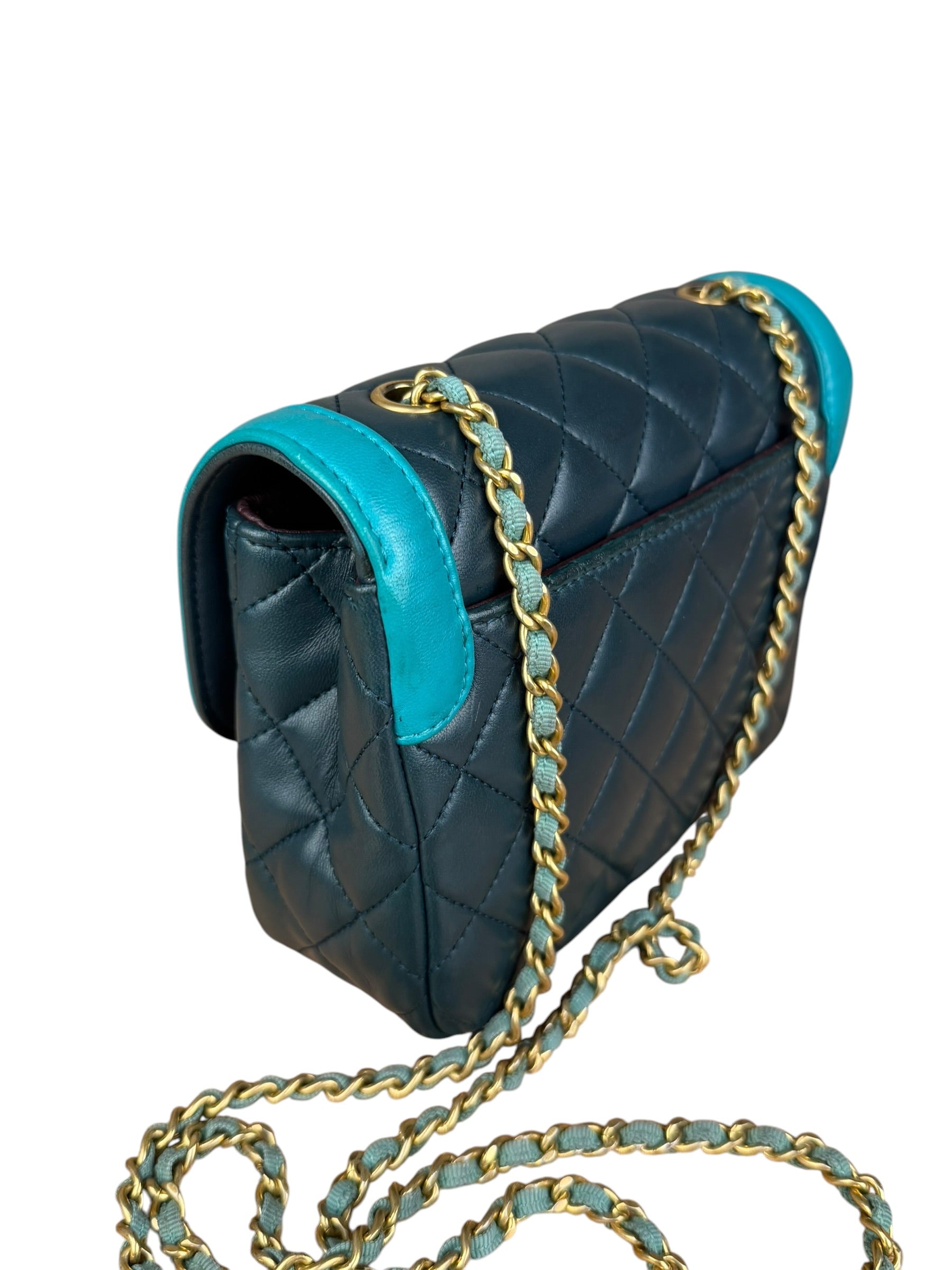 Chanel Quilted Mini Two-Tone Blue Day Flap Bag 2017