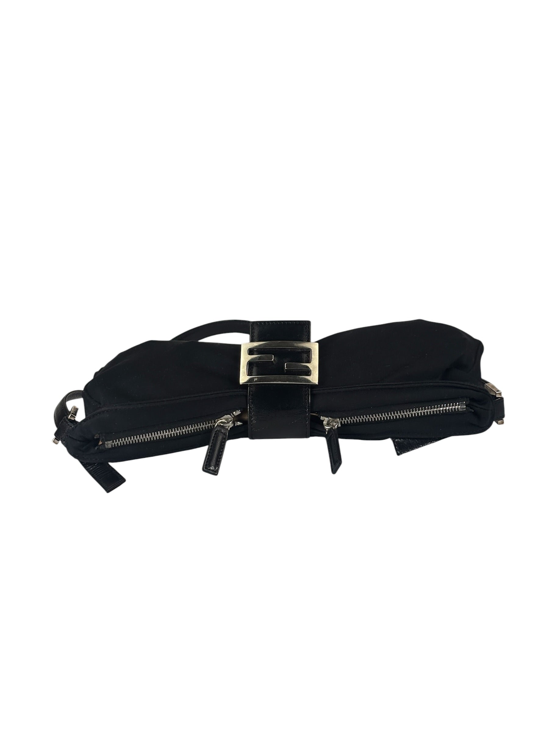 Fendi Black Leather Trim Crossbody Neoprene Baguette