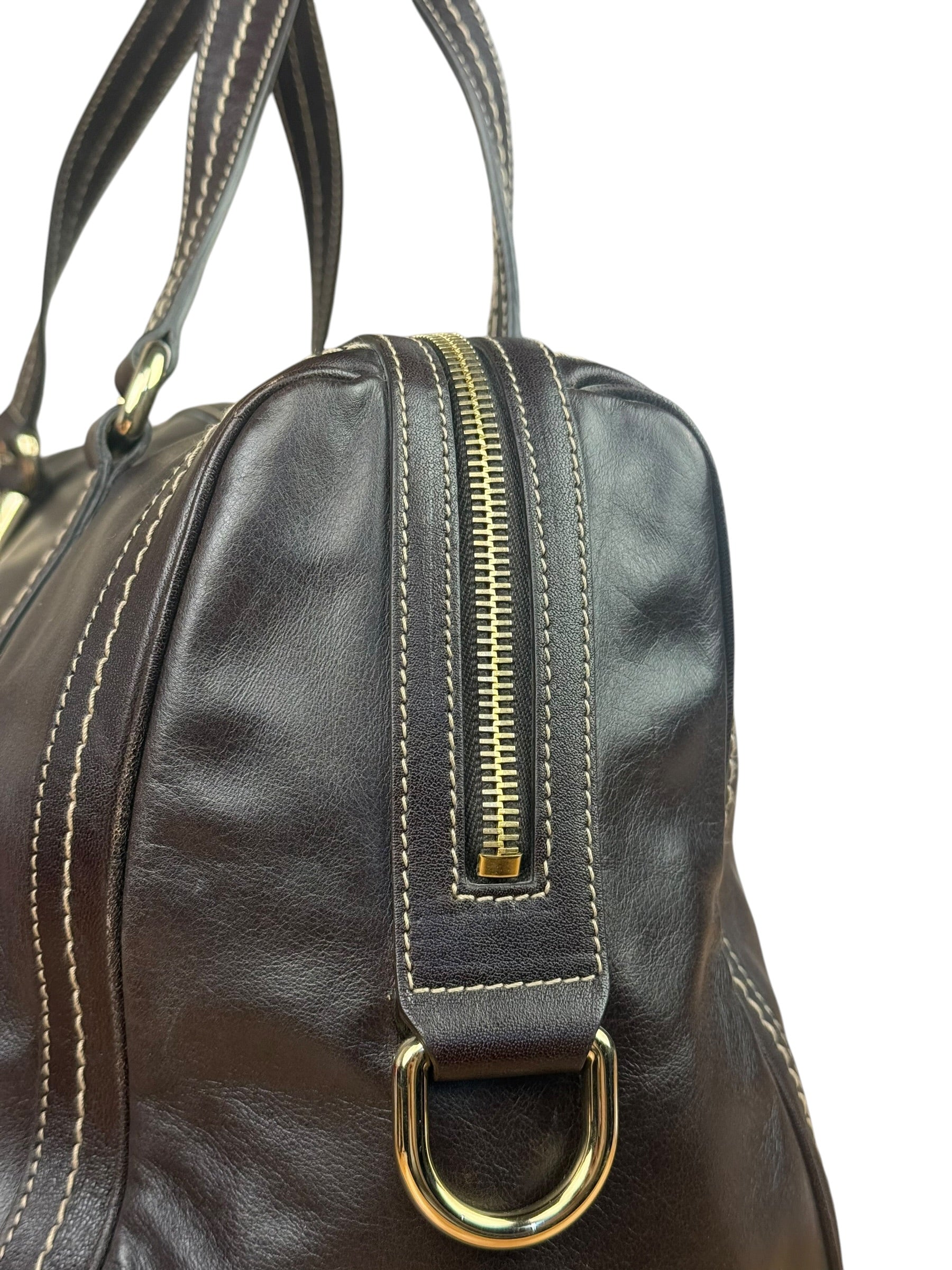 Gucci Vintage Dark Brown Leather Duchessa Boston Handbag