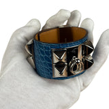 Hermes Blue Alligator Collier De Chien Bracelet