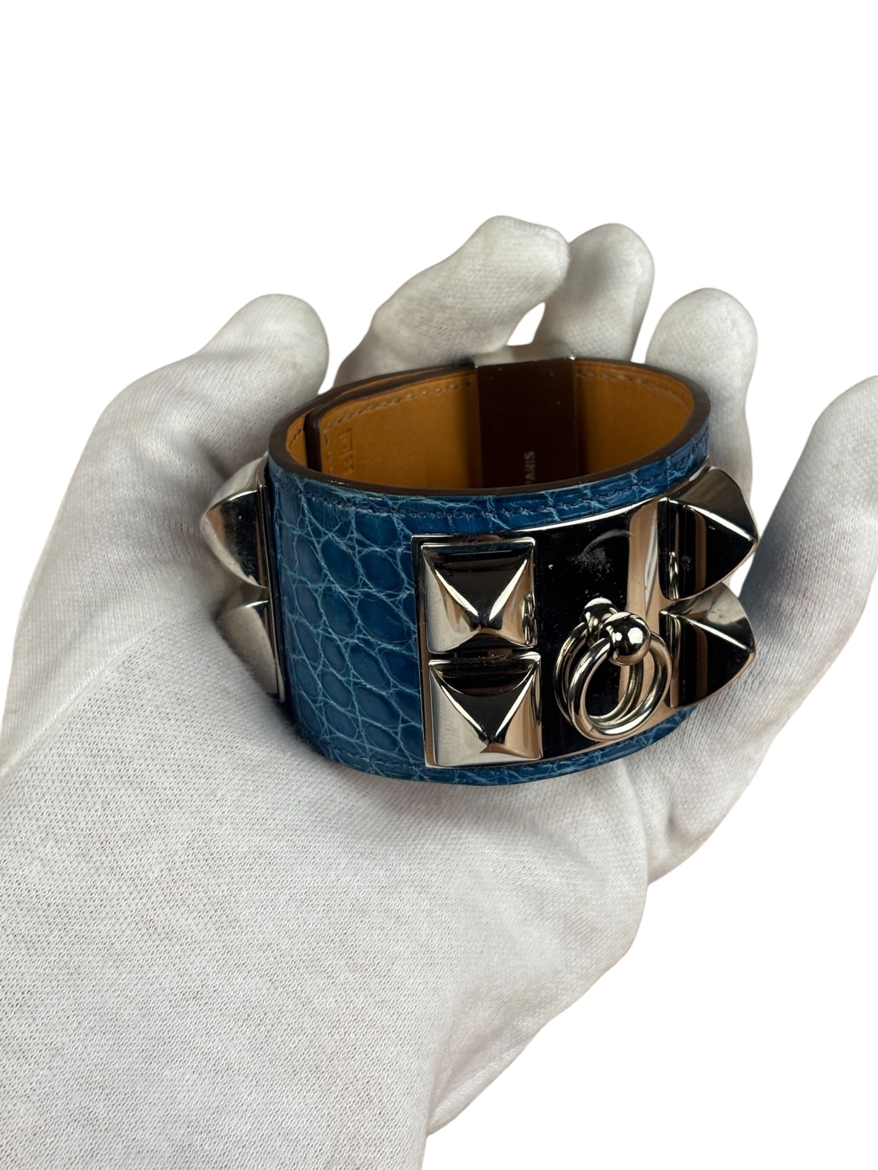 Hermes Blue Alligator Collier De Chien Bracelet