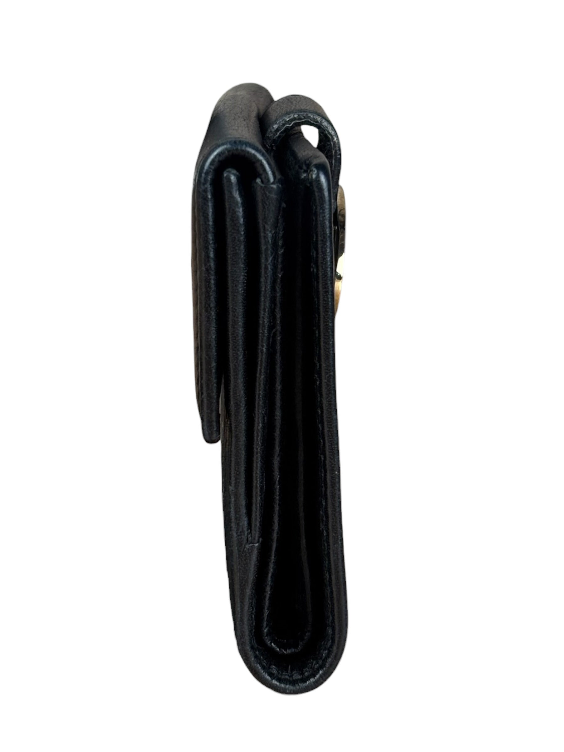 Fendi FF Black Canvas Leather Trim Compact Wallet