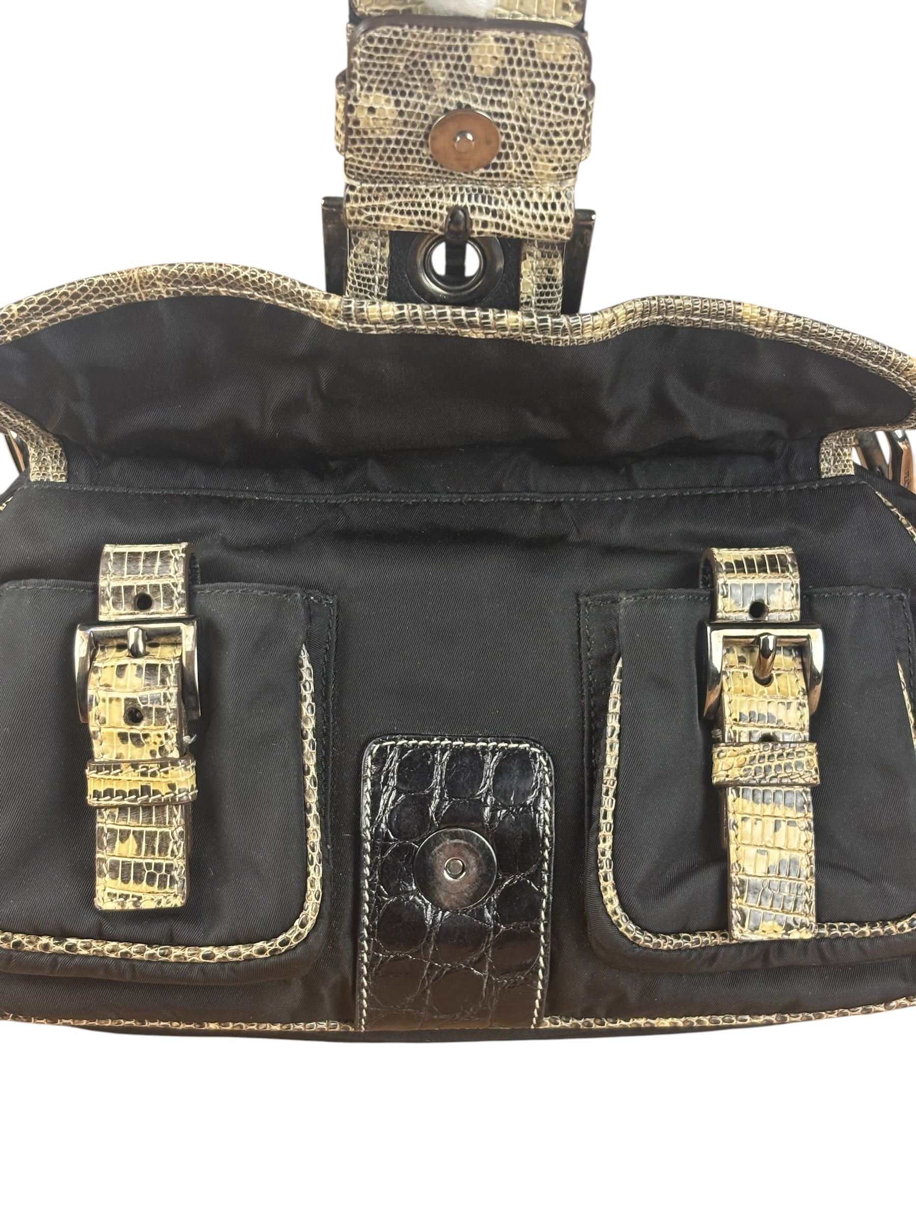 Prada Vintage Tessuto Lucertola Black Lizard Shoulder Bag