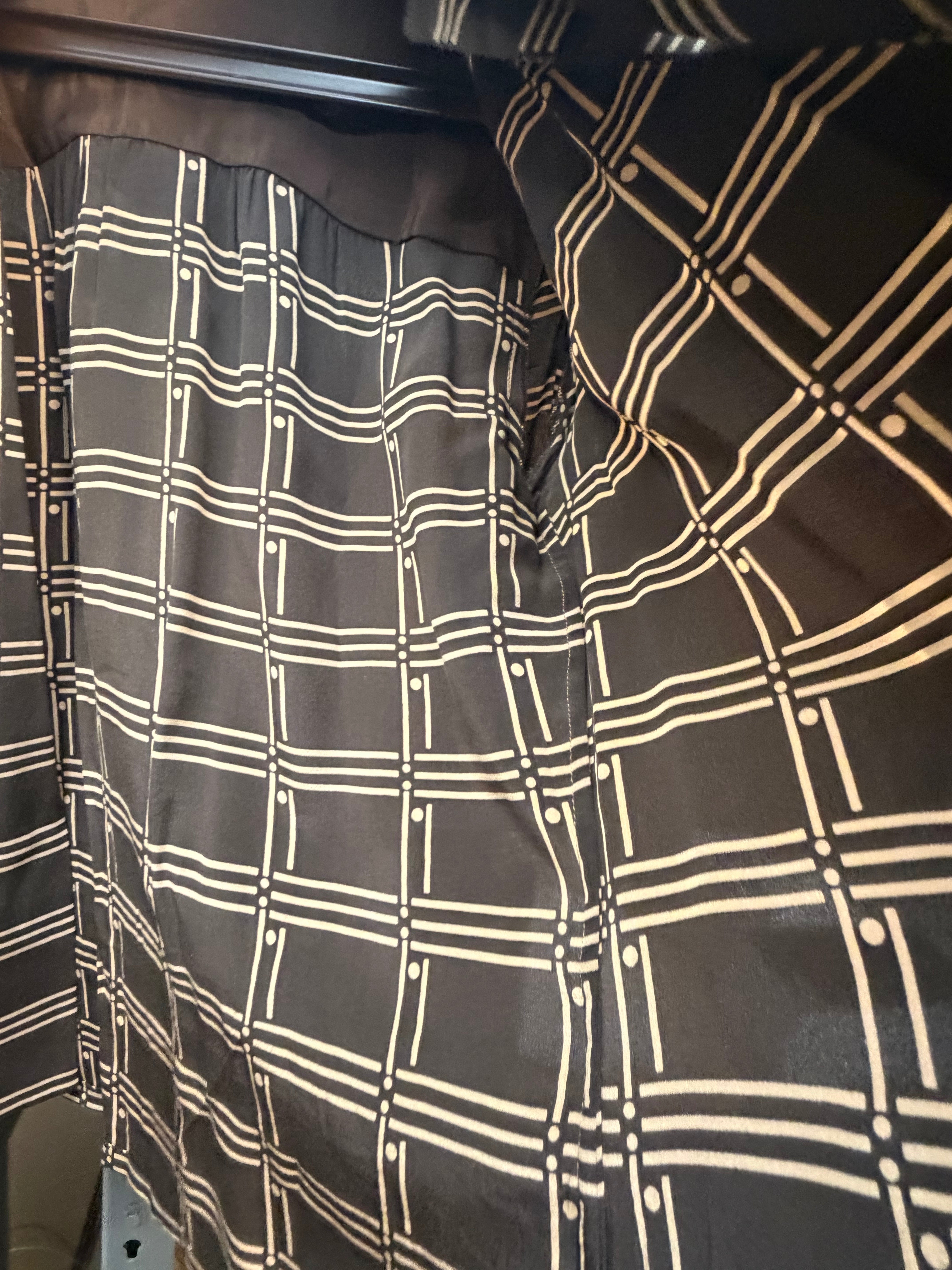 Christian Dior Dark Brown Intersecting Grid Line Pattern Blouse