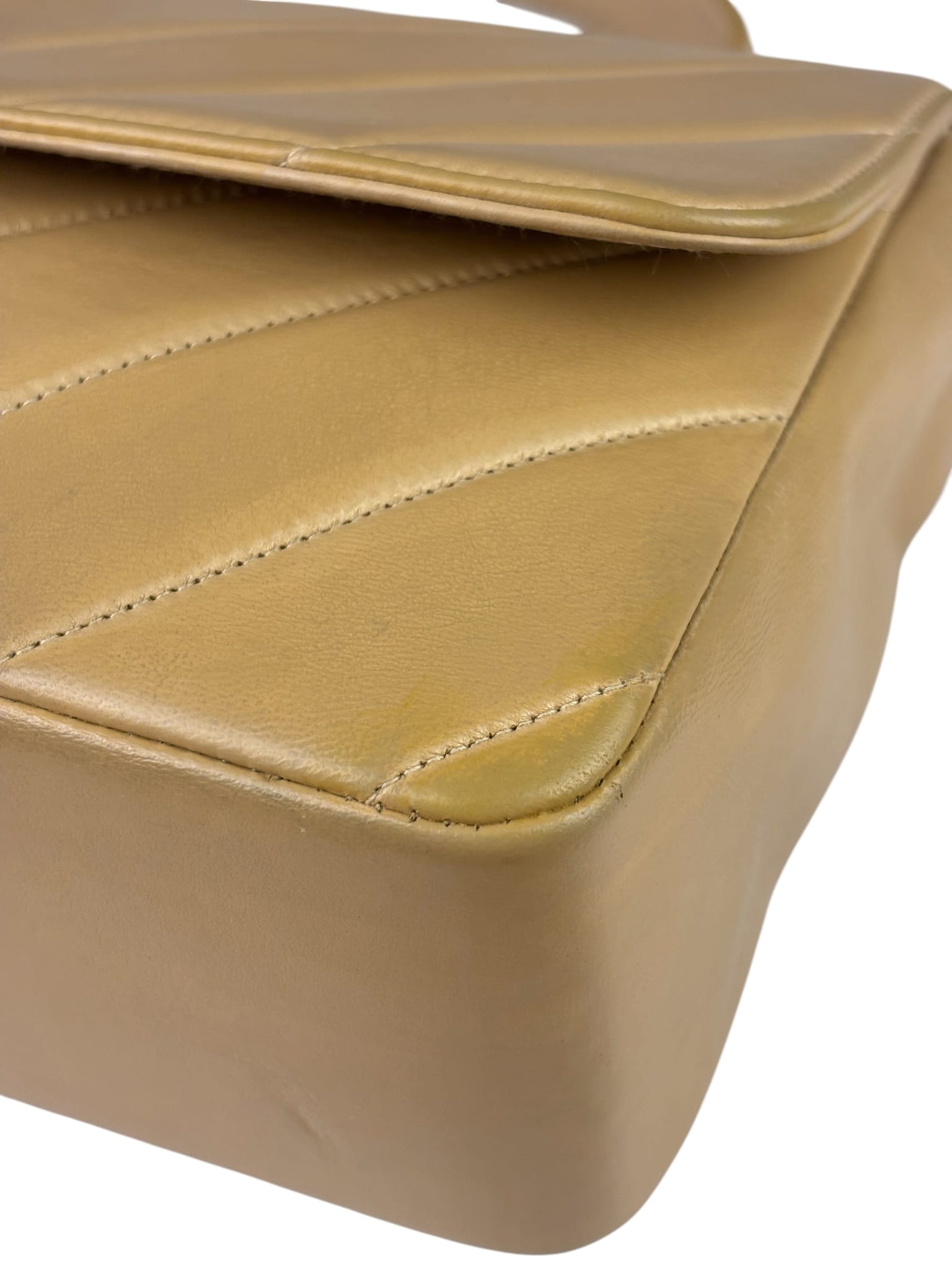 Chanel Vintage Beige Lambskin Chevron Coco Handle Flap Two-Way Bag 1991