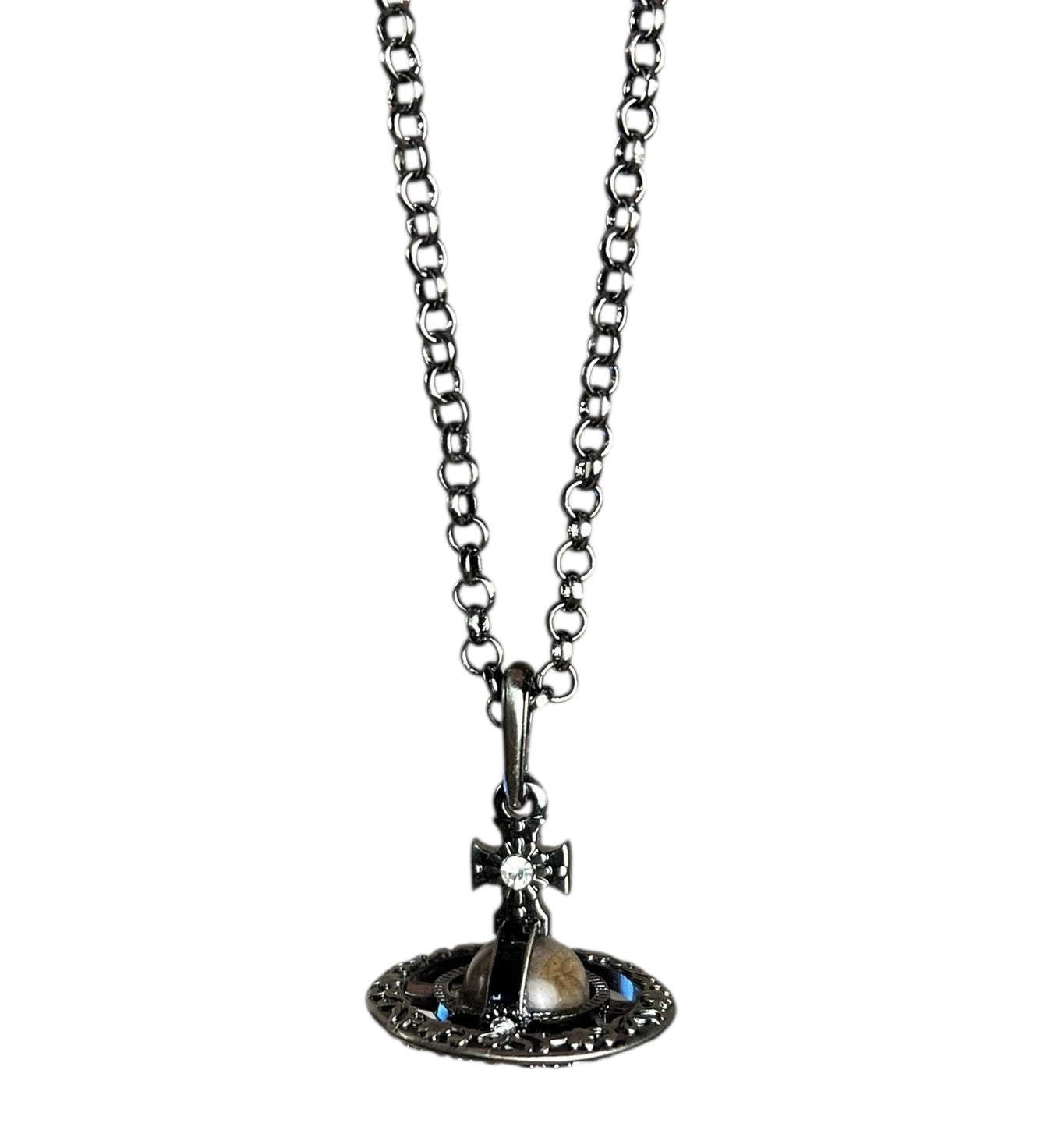 Vivienne Westwood Gunmetal 3D Marble Orb Necklace