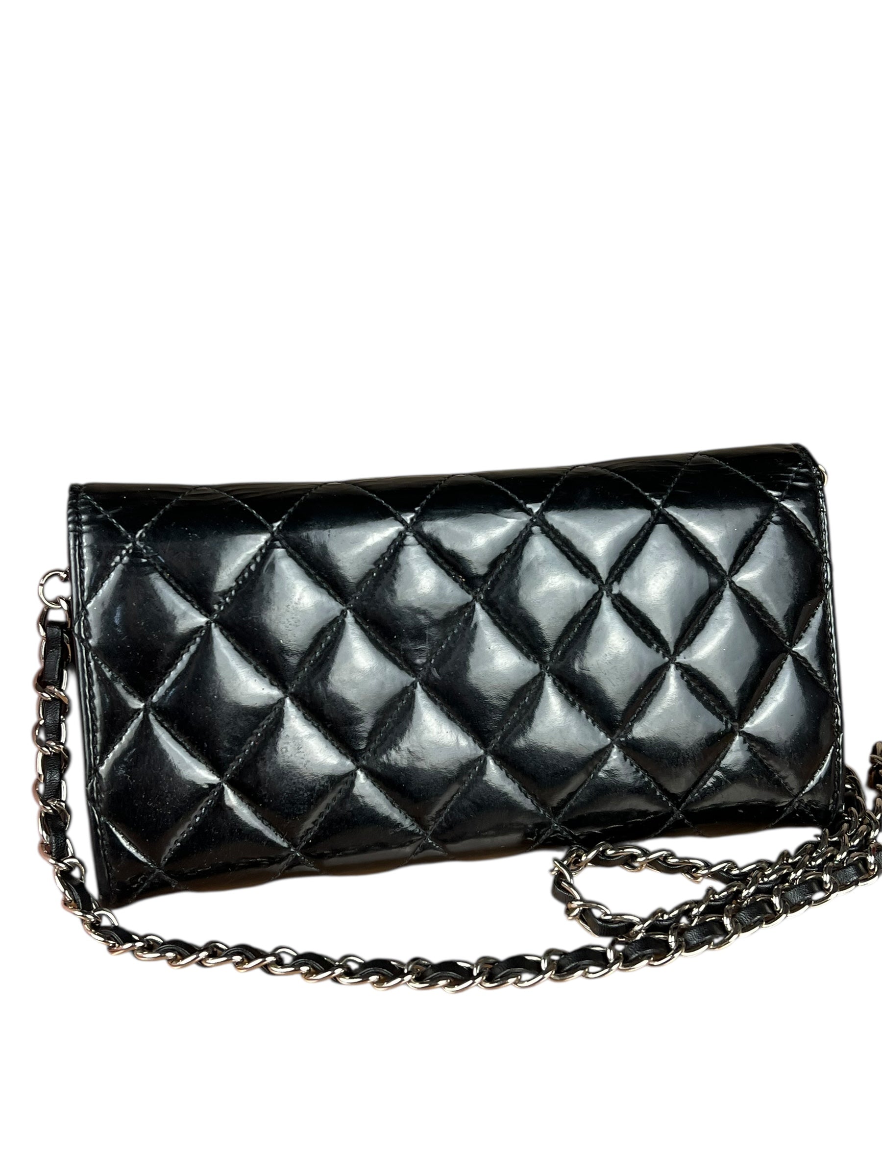 Chanel Black Patent Leather Wallet on Chain 2014