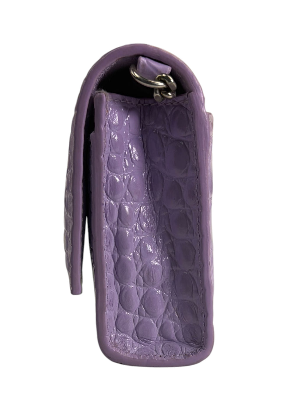 Balenciaga Purple Crocodile Embossed Leather Hourglass Wallet On Chain