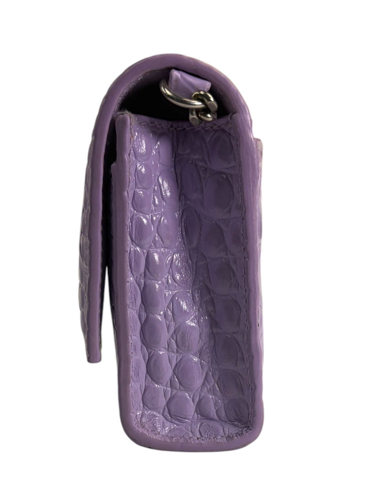 Balenciaga Purple Crocodile Embossed Leather Hourglass Wallet On Chain