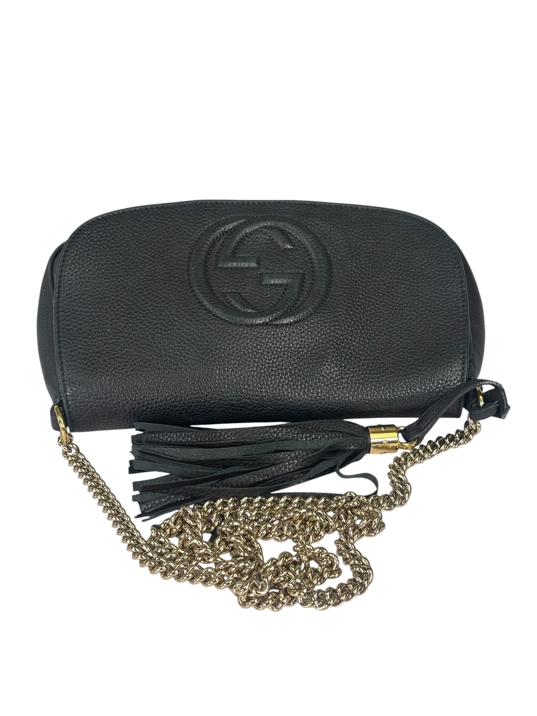 Gucci Black Pebbled Leather Soho Chain Flap Crossbody Bag